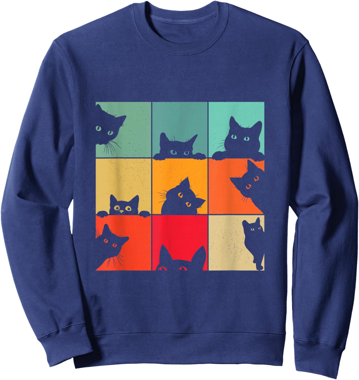 Funny Retro Vintage Curious Black Cat For Cats Lover Sweatshirt - Sweatshirt | Navy