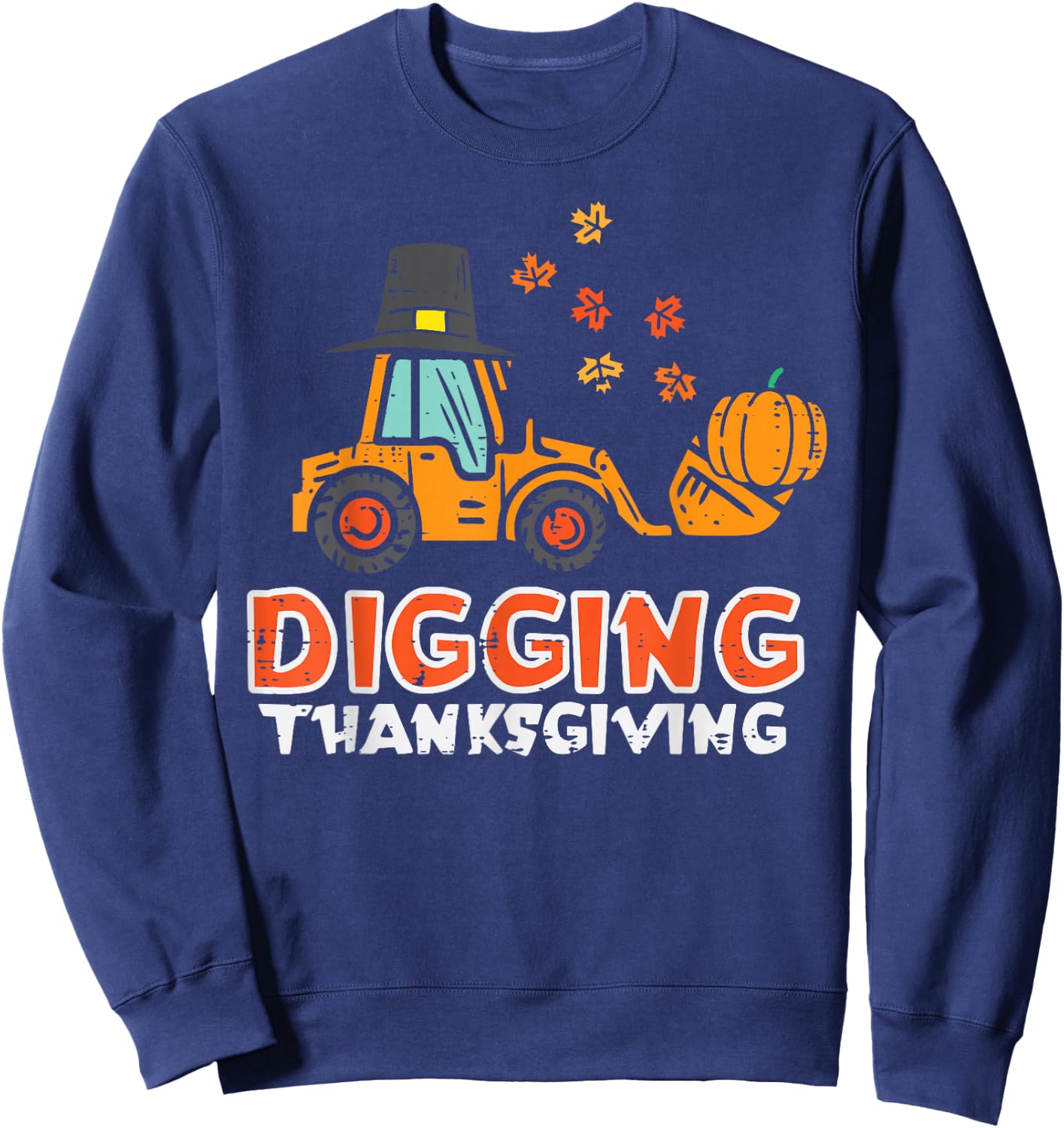 Digging Thanksgiving Excavator Truck Fall Toddler Boys Kids Sweatshirt - Sweatshirt | Navy