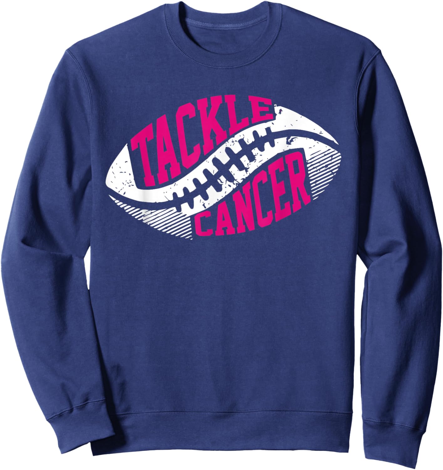 Tackle Football Ball Pink Ribbon Breast Cancer Awareness Sweatshirt - Sweatshirt | Navy