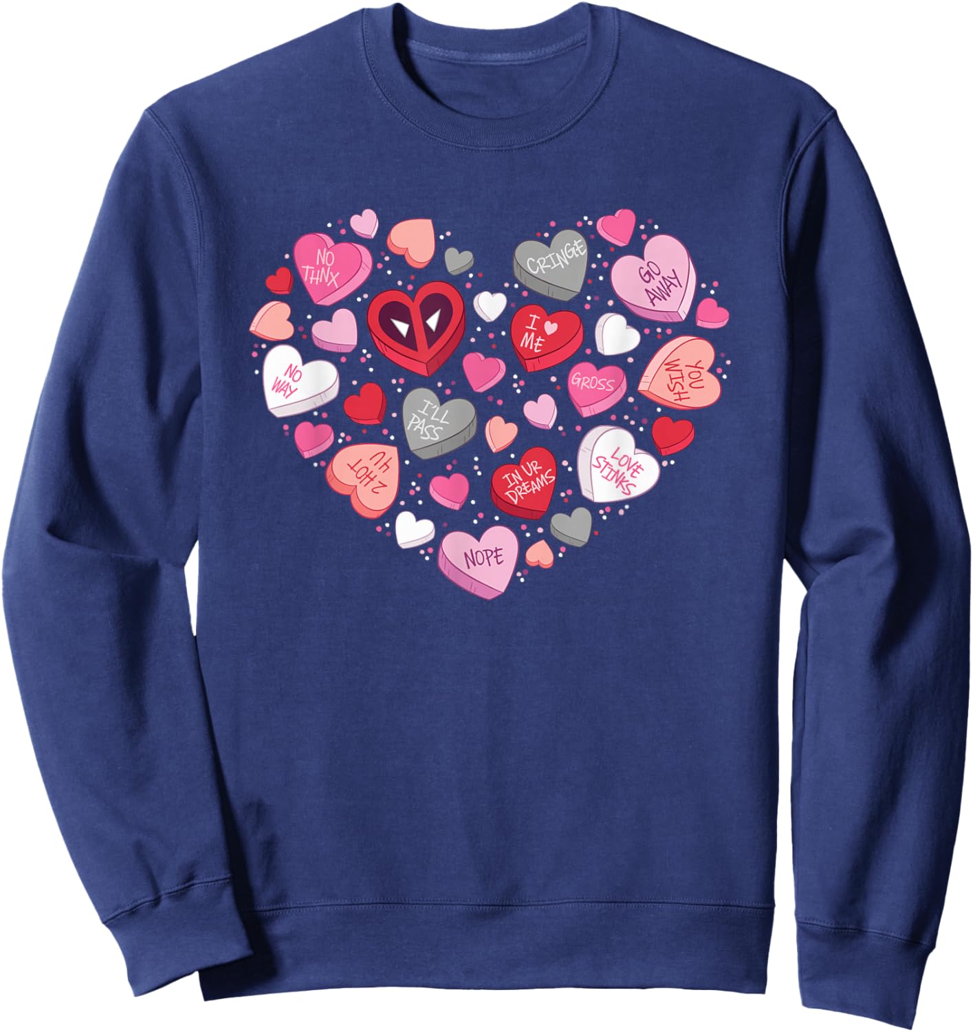Marvel Valentine’s Day Deadpool Anti-Love Candy Hearts Sweatshirt - Sweatshirt | Navy