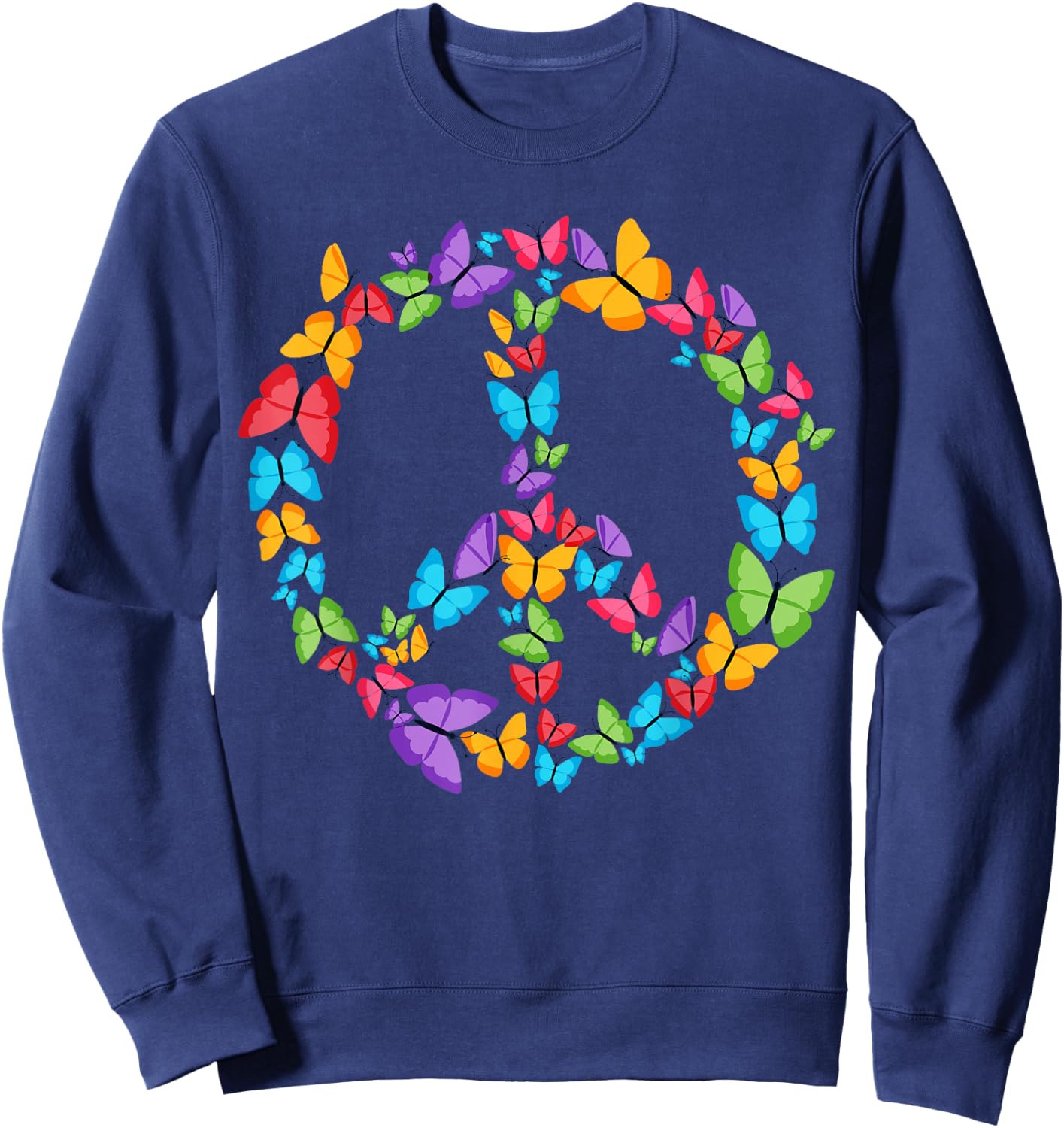 Retro Peace Love | Love 60's 70's Hippie Butterflies Sweatshirt - Sweatshirt | Navy