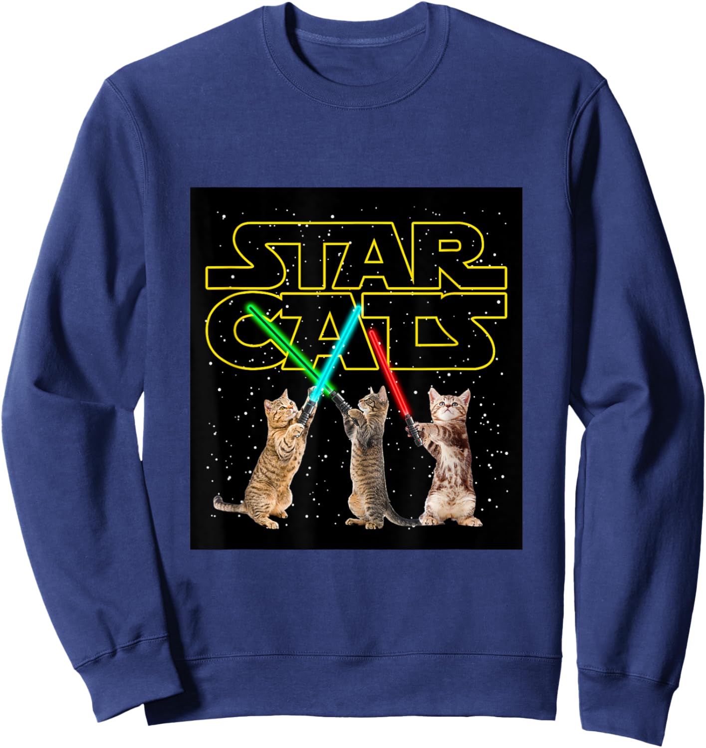 Cool Funny Cats Play in Space Cartoon Anime Graphic Designs Sweatshirt - Sweatshirt | Navy