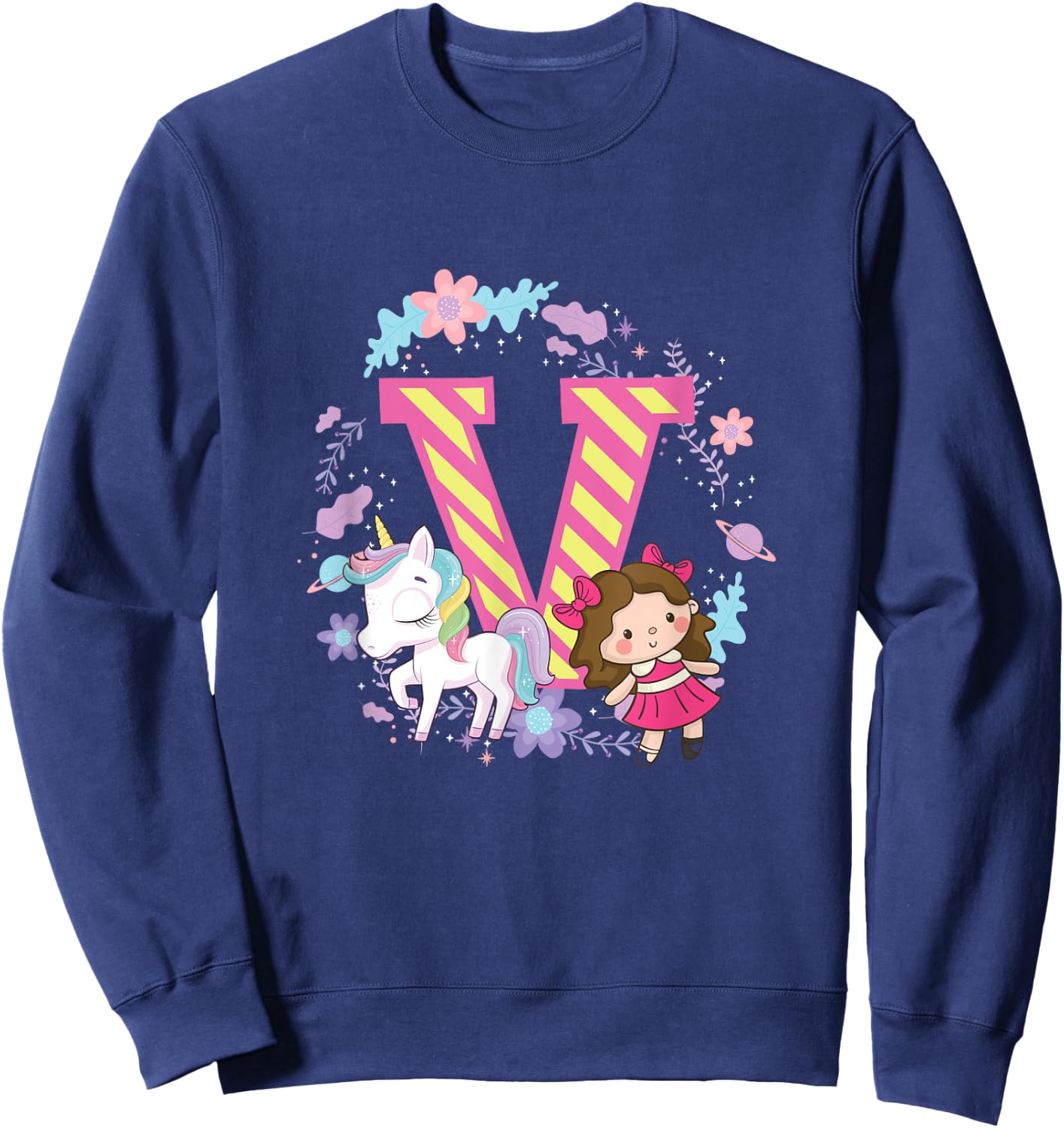 Letter V Sign Alphabet Last Name Consonants Unicorn Gift Sweatshirt - Sweatshirt | Navy