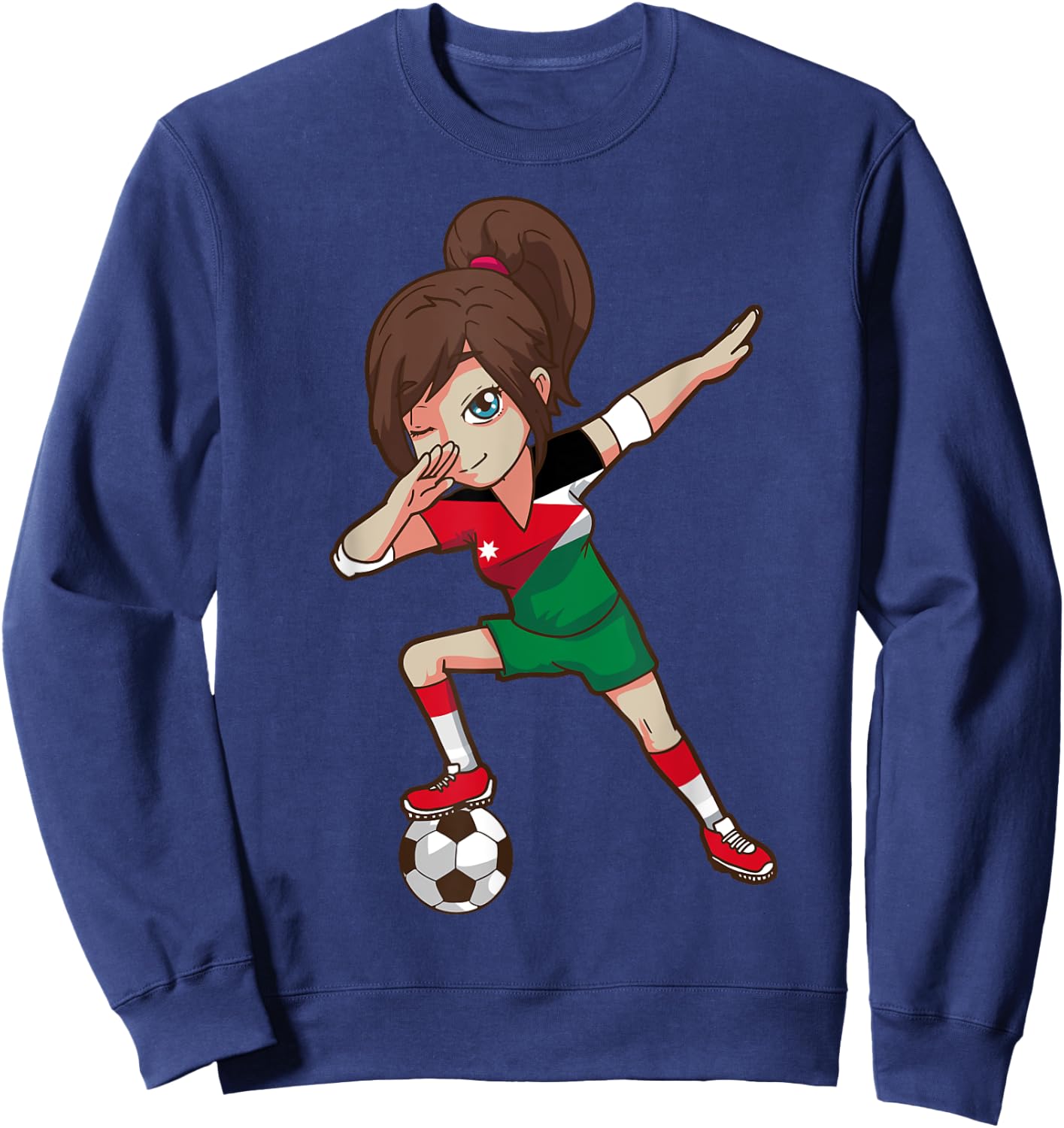 Soccer Fan Jordanian Flag Girl Sweatshirt - Sweatshirt | Navy