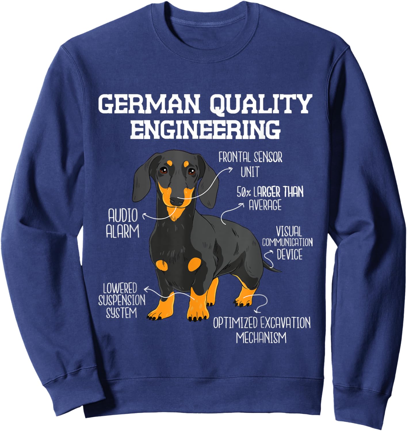 Funny Dachshund Shirts - German Engineering Dachshund Lover Wiener Dog Pet Breeder Adults Black Short Sleeve Sweatshirt - Sweatshirt | Navy
