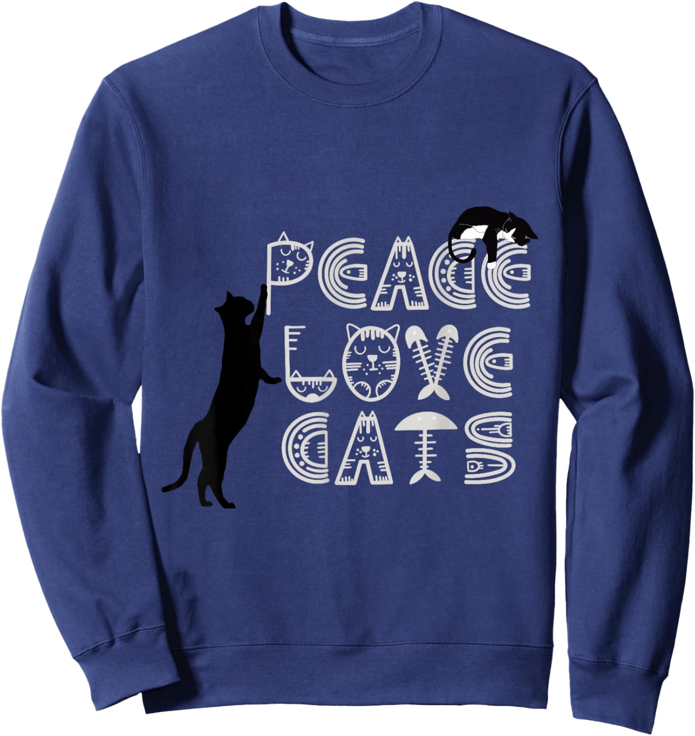 Peace Love Cats Typography with Cute Black Cats Sweatshirt - Sweatshirt | Navy