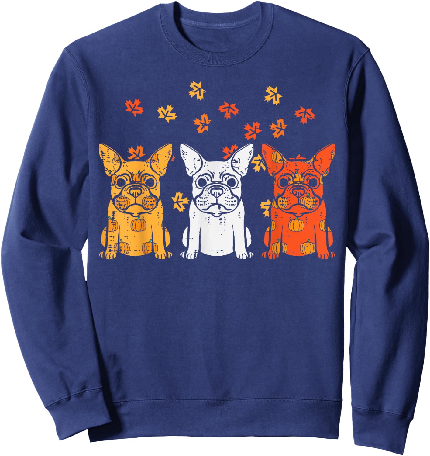 Thanksgiving French Bulldog Fall Frenchie Dog Men Women Kids Sweatshirt - Sweatshirt | Navy