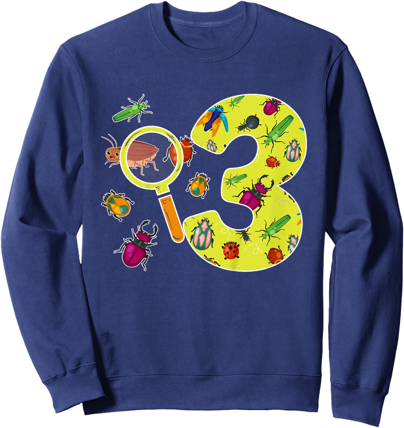 Kids 3rd Bug Birthday 3 Year Old Bugs Birthday Insects Sweatshirt - Sweatshirt | Navy