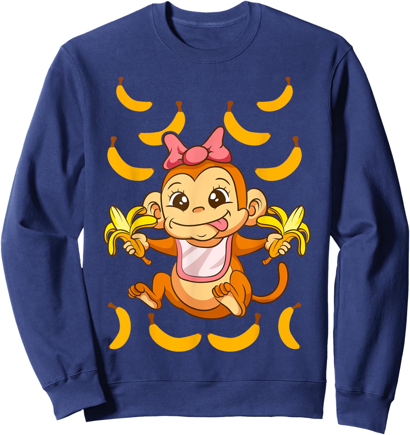 Baby Monkey Monkeys Zoo Animals Bananas Cute Kids Sweatshirt - Sweatshirt | Navy