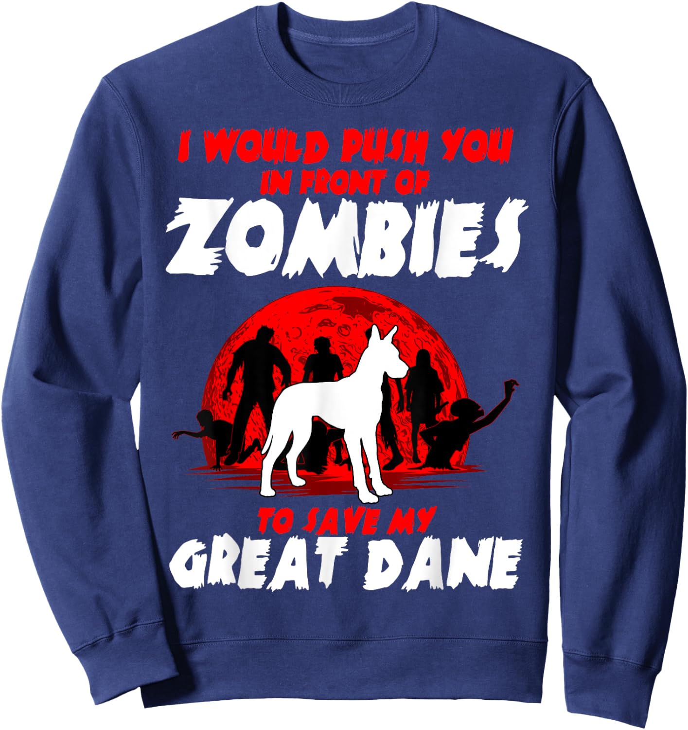 Great Dane Gentle Dog German Mastiff Zombie Halloween Sweatshirt - Sweatshirt | Navy