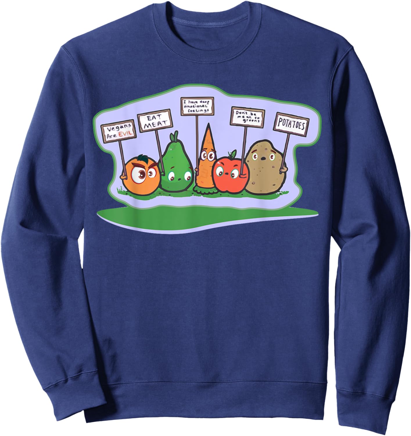 Anti Vegan Shirt Funny Fruit Vegetable Protest Meat Lover Sweatshirt - Sweatshirt | Navy