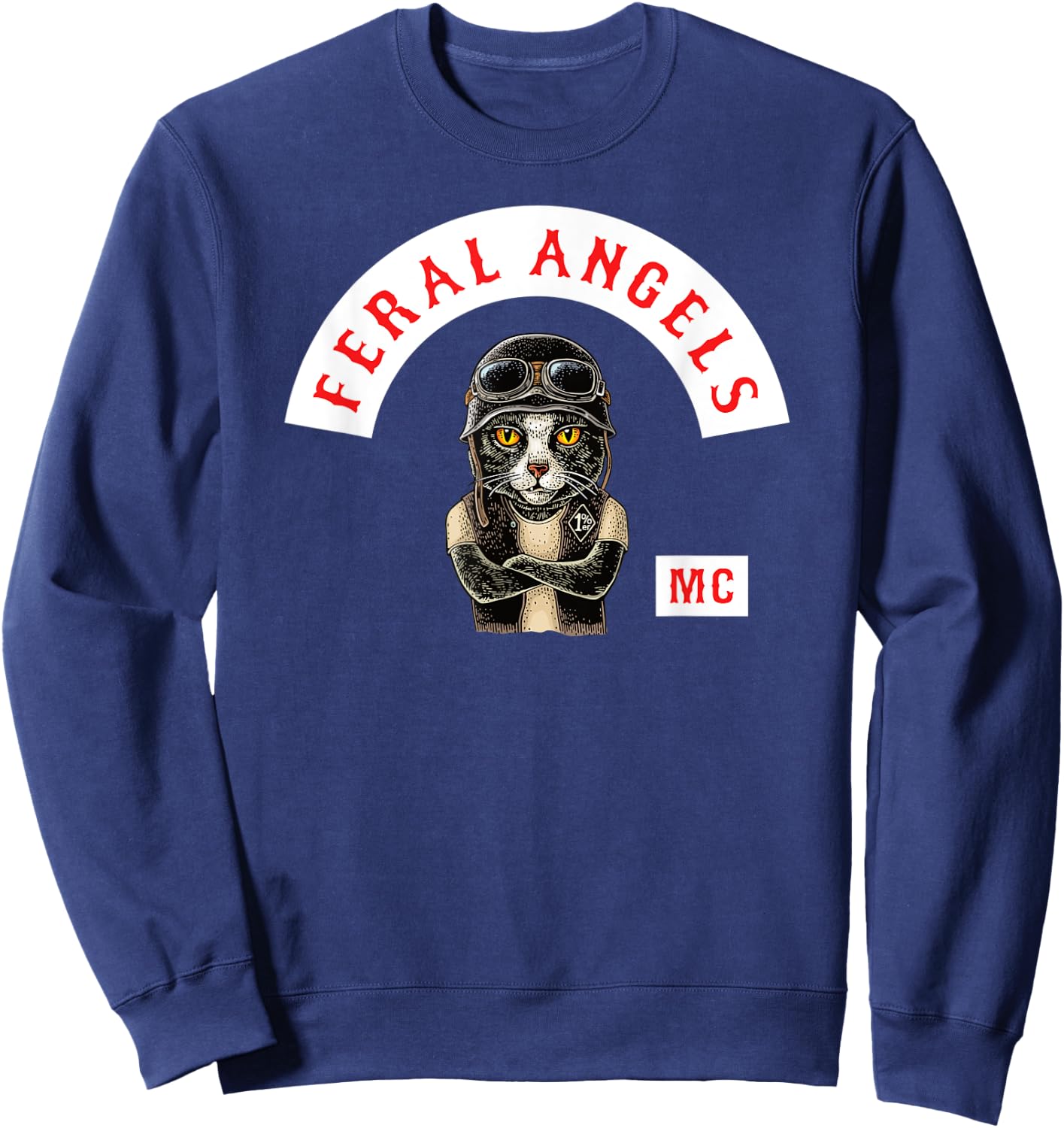 Feral Angels Biker Cat Motorcycle Club Sweatshirt - Sweatshirt | Navy