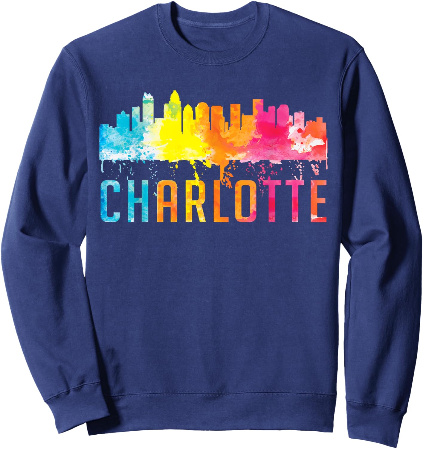 Charlotte North Carolina Watercolor Skyline Souvenir Shirt Sweatshirt - Sweatshirt | Navy