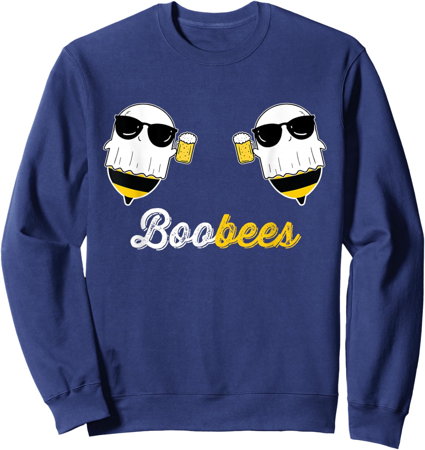 Boo Bees Halloween Costume Cute Ghost drinking Beer Funny Sweatshirt - Sweatshirt | Navy