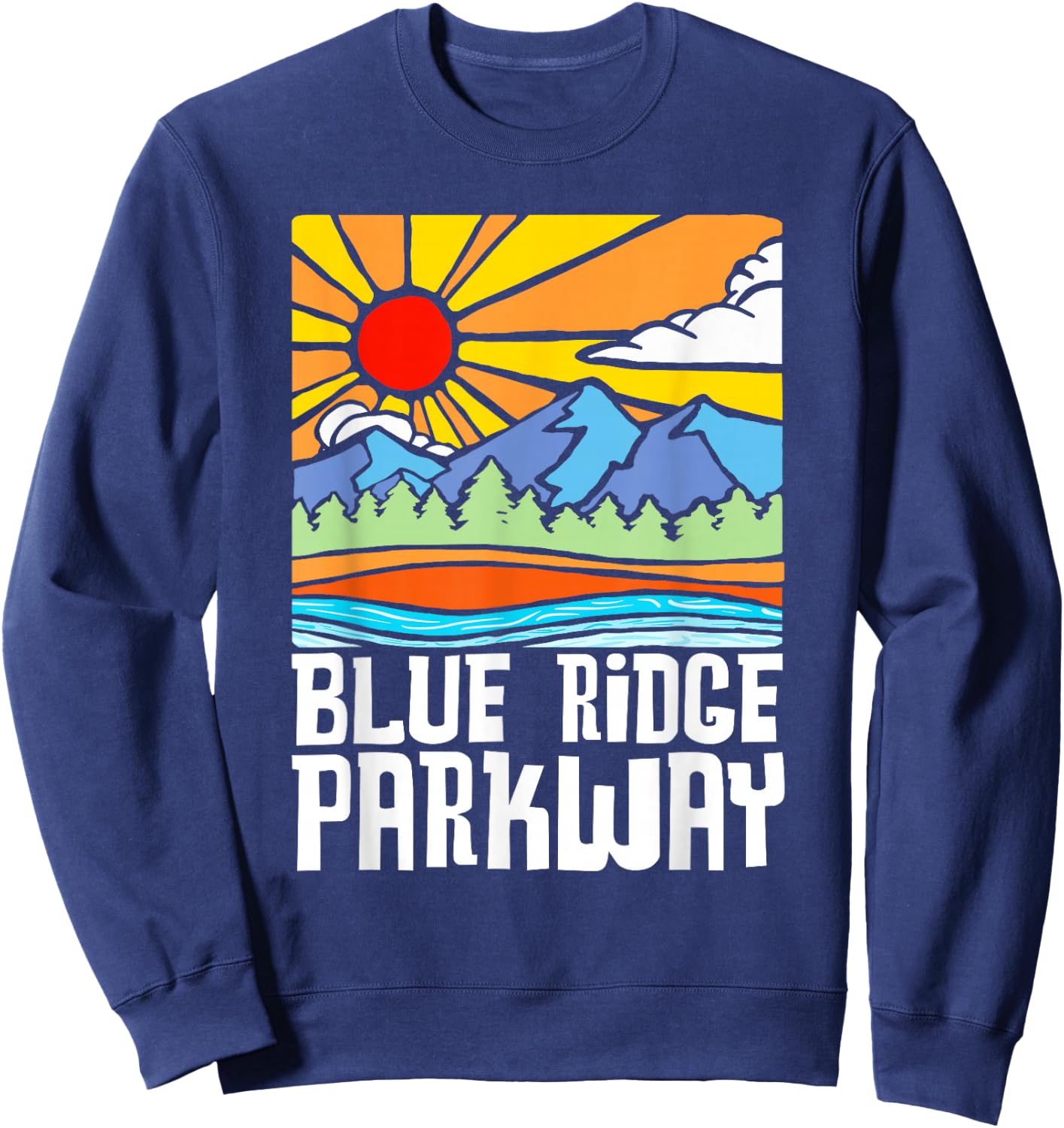 Blue Ridge Parkway Artistic Nature & Mountains Vintage Sweatshirt - Sweatshirt | Navy