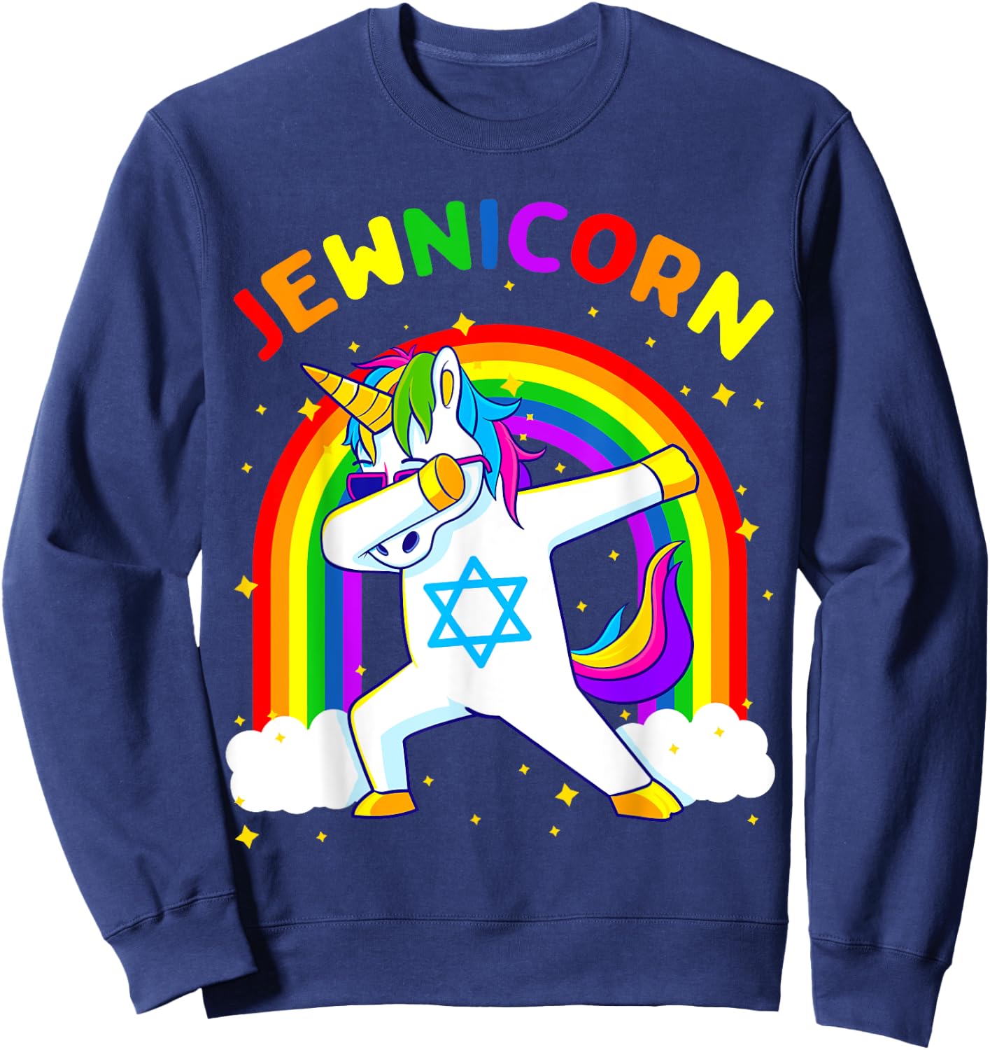 Jewnicorn Hanukkah Dabbing Unicorn Chanukah Women Girls Gift Sweatshirt - Sweatshirt | Navy