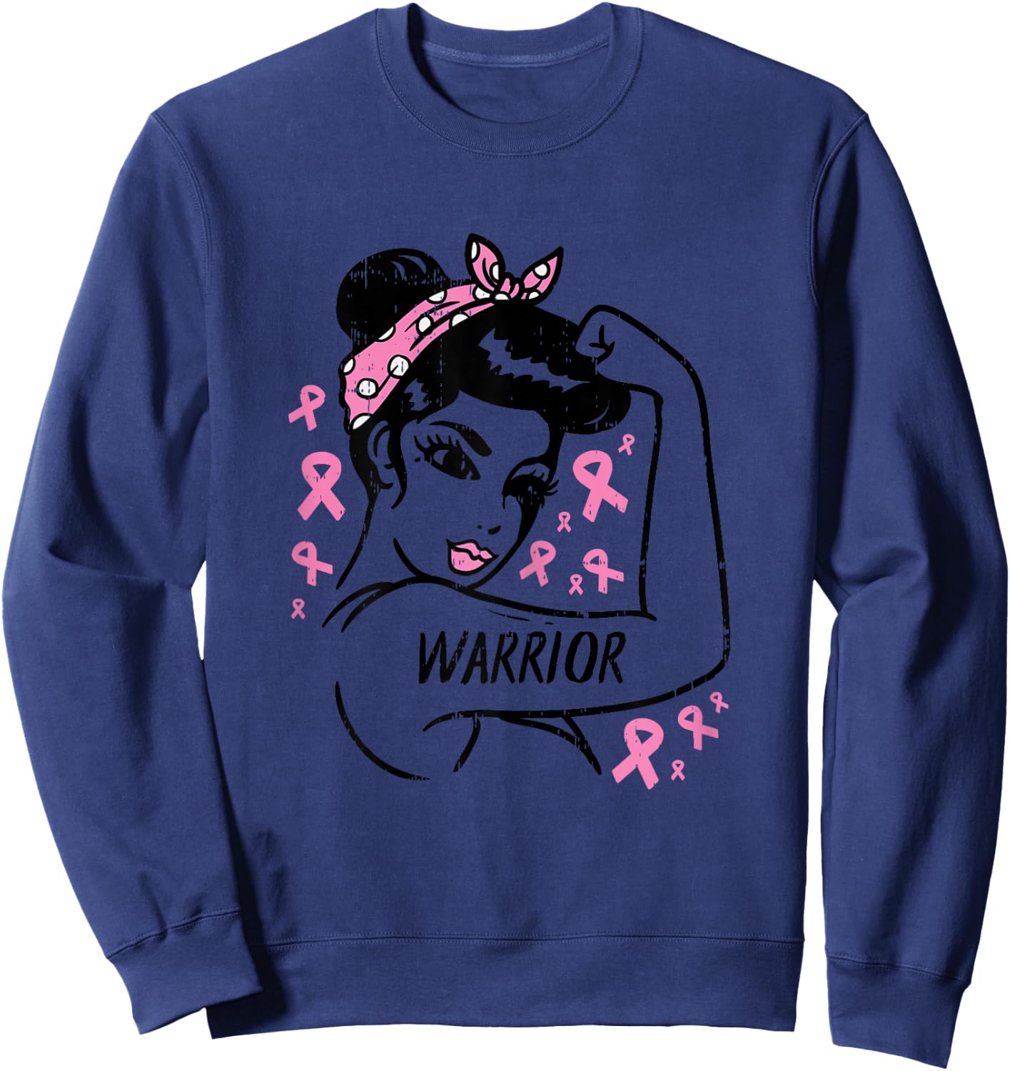 Warrior Unbreakable Pink Ribbon Breast Cancer Awareness Gift Sweatshirt - Sweatshirt | Navy