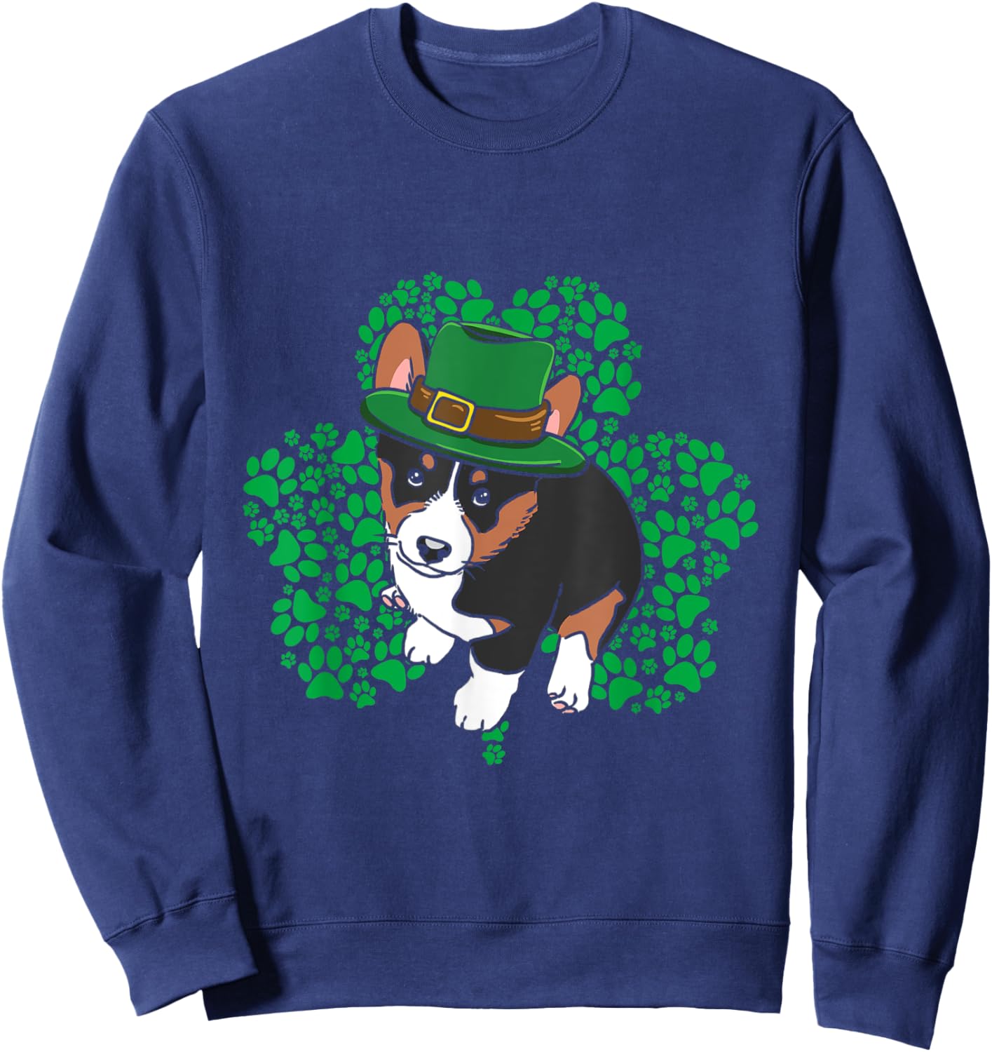 Lucky Tricolor Corgi Dog Leprechaun Hat St Patricks Day Sweatshirt - Sweatshirt | Navy