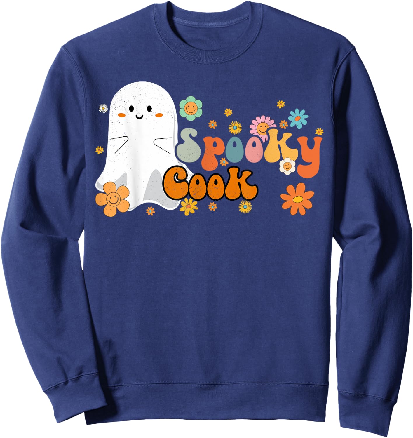Spooky Cook Retro Groovy Cute Ghost Halloween Sweatshirt - Sweatshirt | Navy