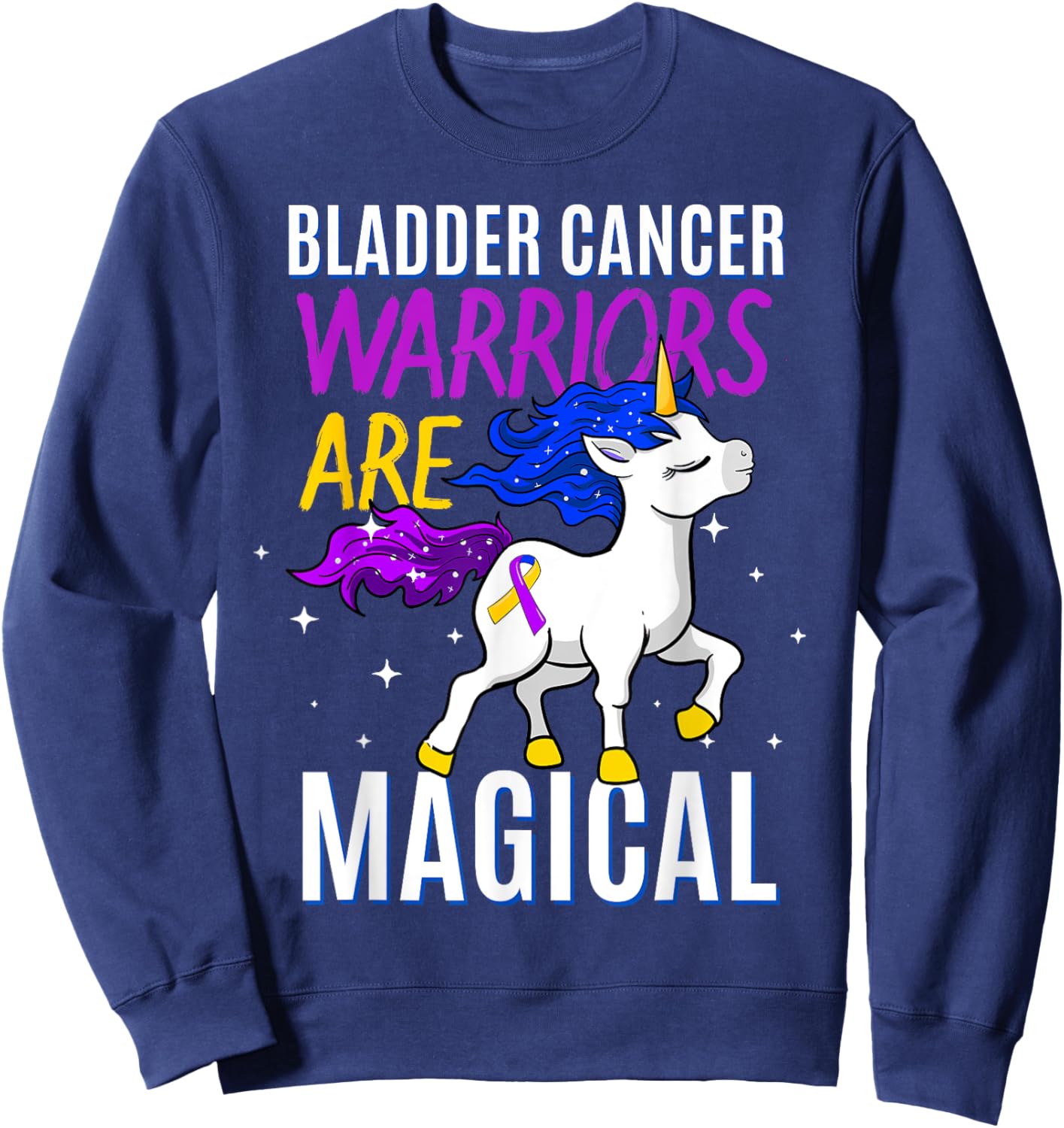 Bladder Cancer Magical Unicorn Purple Blue Yellow Ribbon Sweatshirt - Sweatshirt | Navy