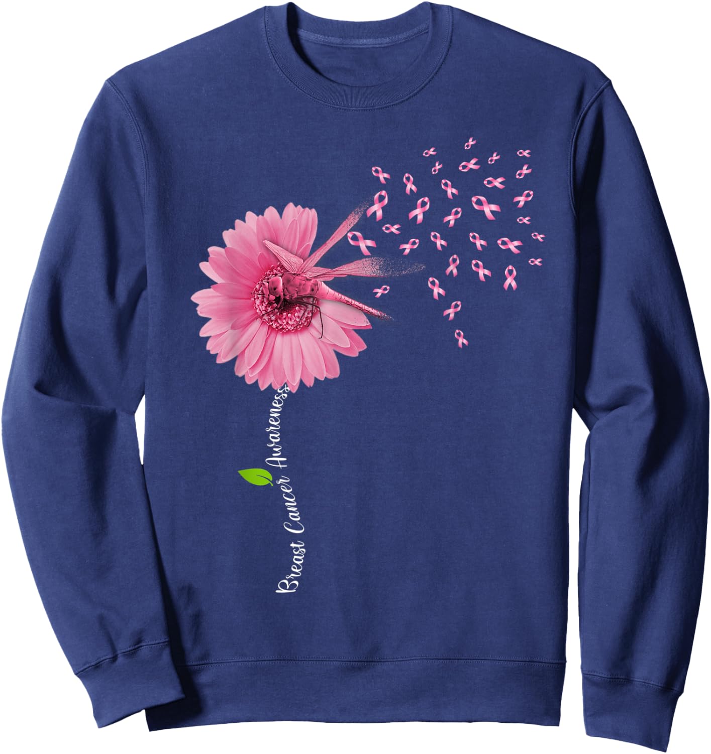 Dragonfly Breast Cancer Awareness Gift Flowers Women Sweatshirt - Sweatshirt | Navy