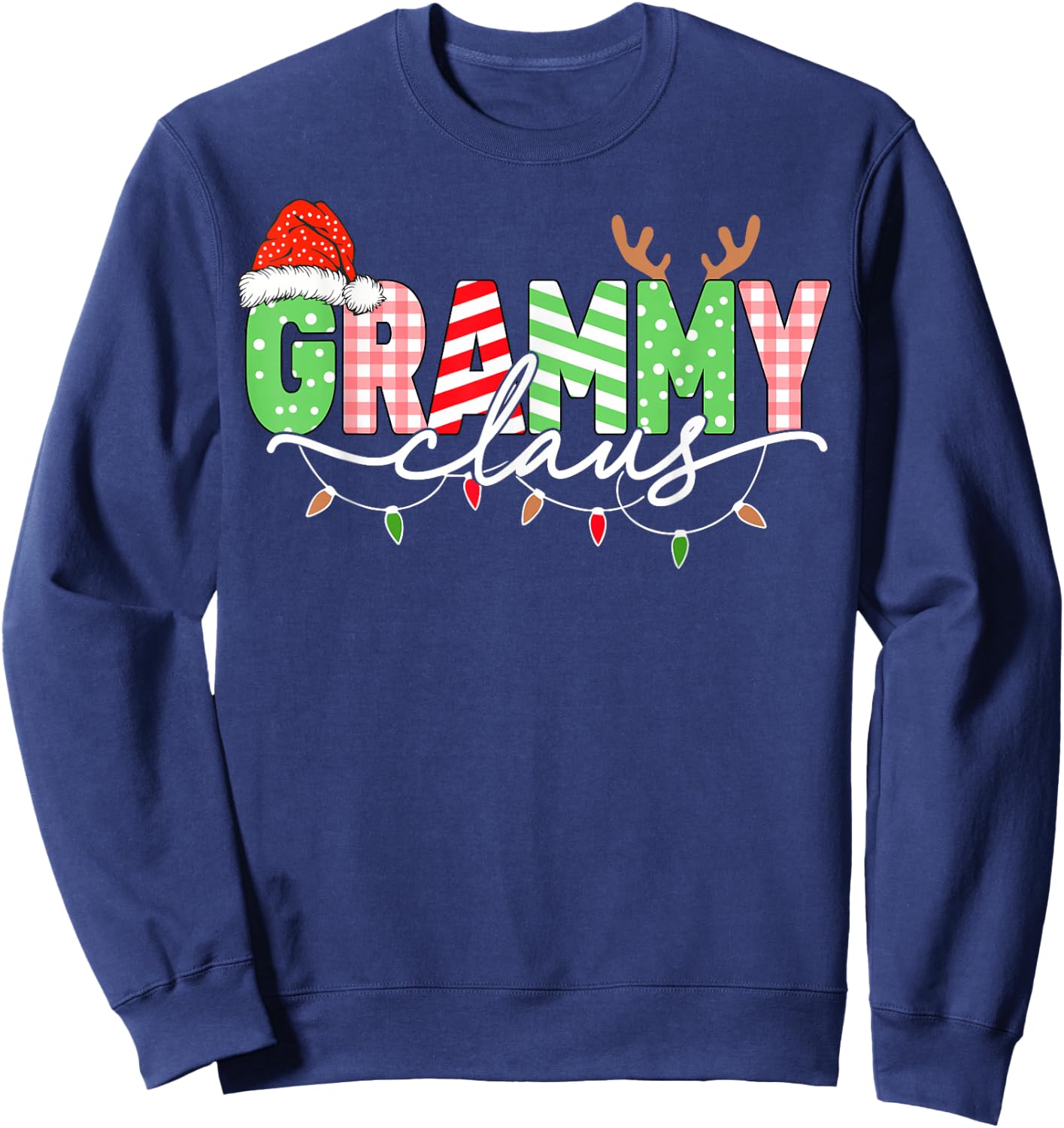 Grammy Claus Christmas Lights Santa Hat Family Matching Sweatshirt - Sweatshirt | Navy