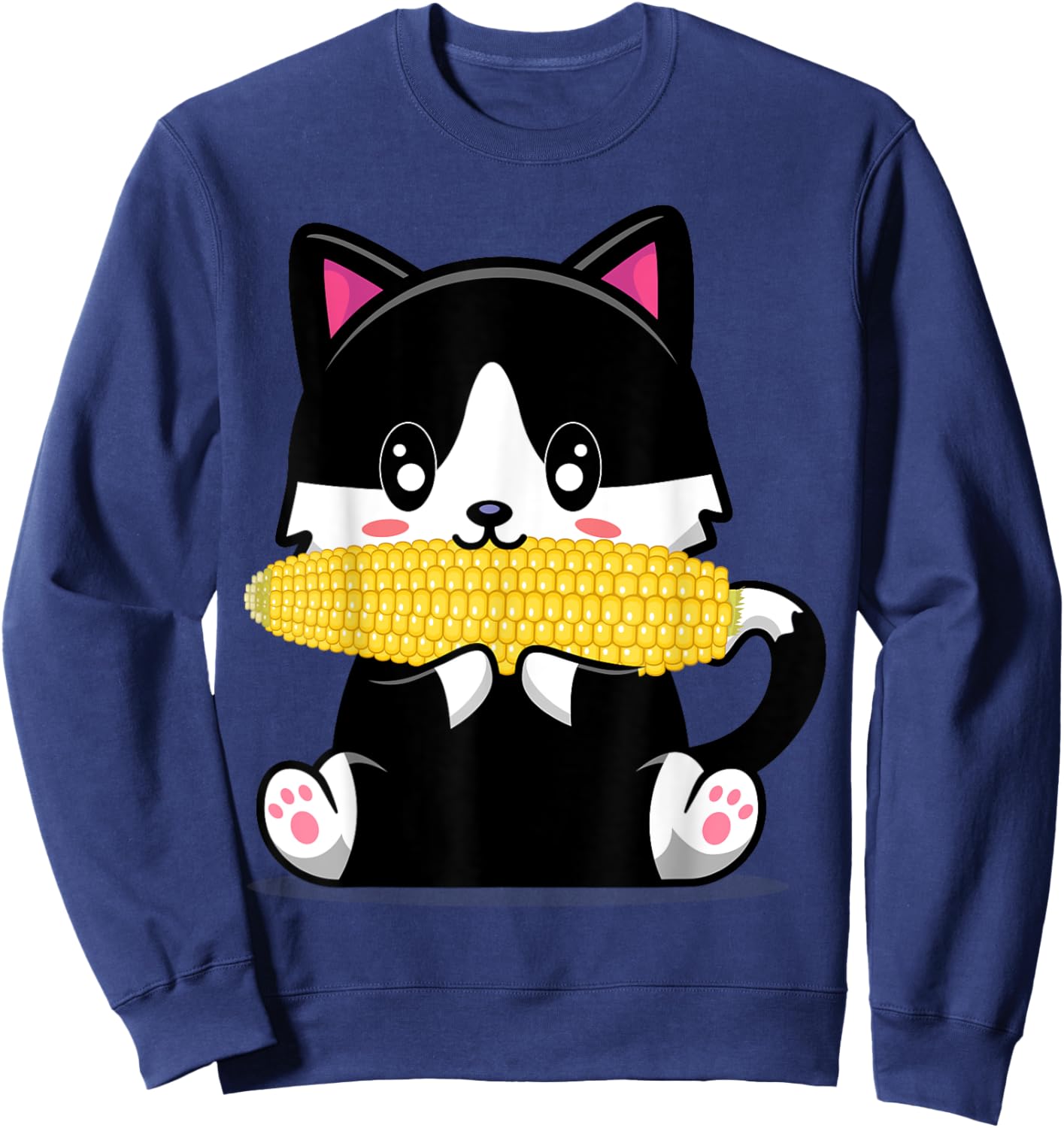 Corn Costume Halloween Cat Eats Corn Women Sweatshirt - Sweatshirt | Navy