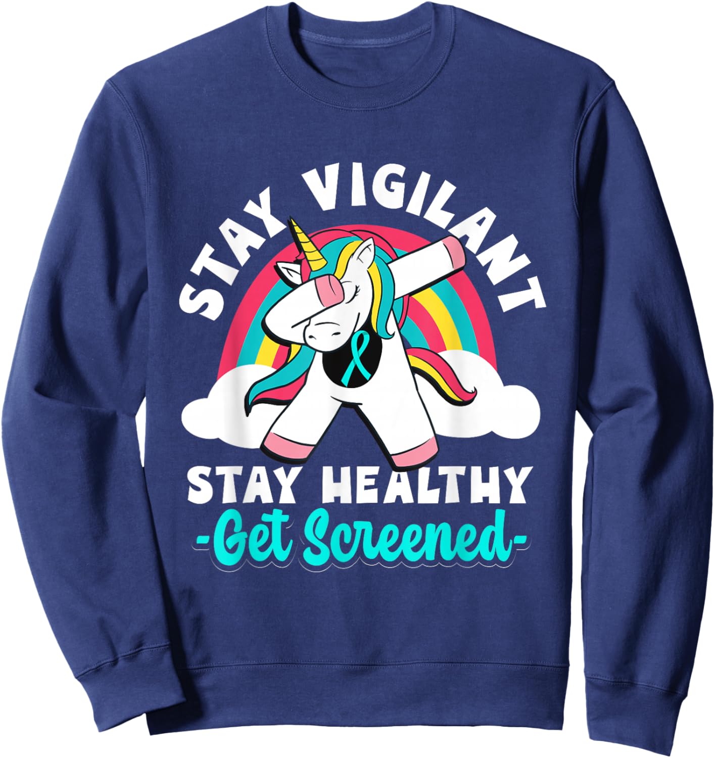 Teal Ribbon Cervical Cancer Awareness Month Survivor Sweatshirt - Sweatshirt | Navy