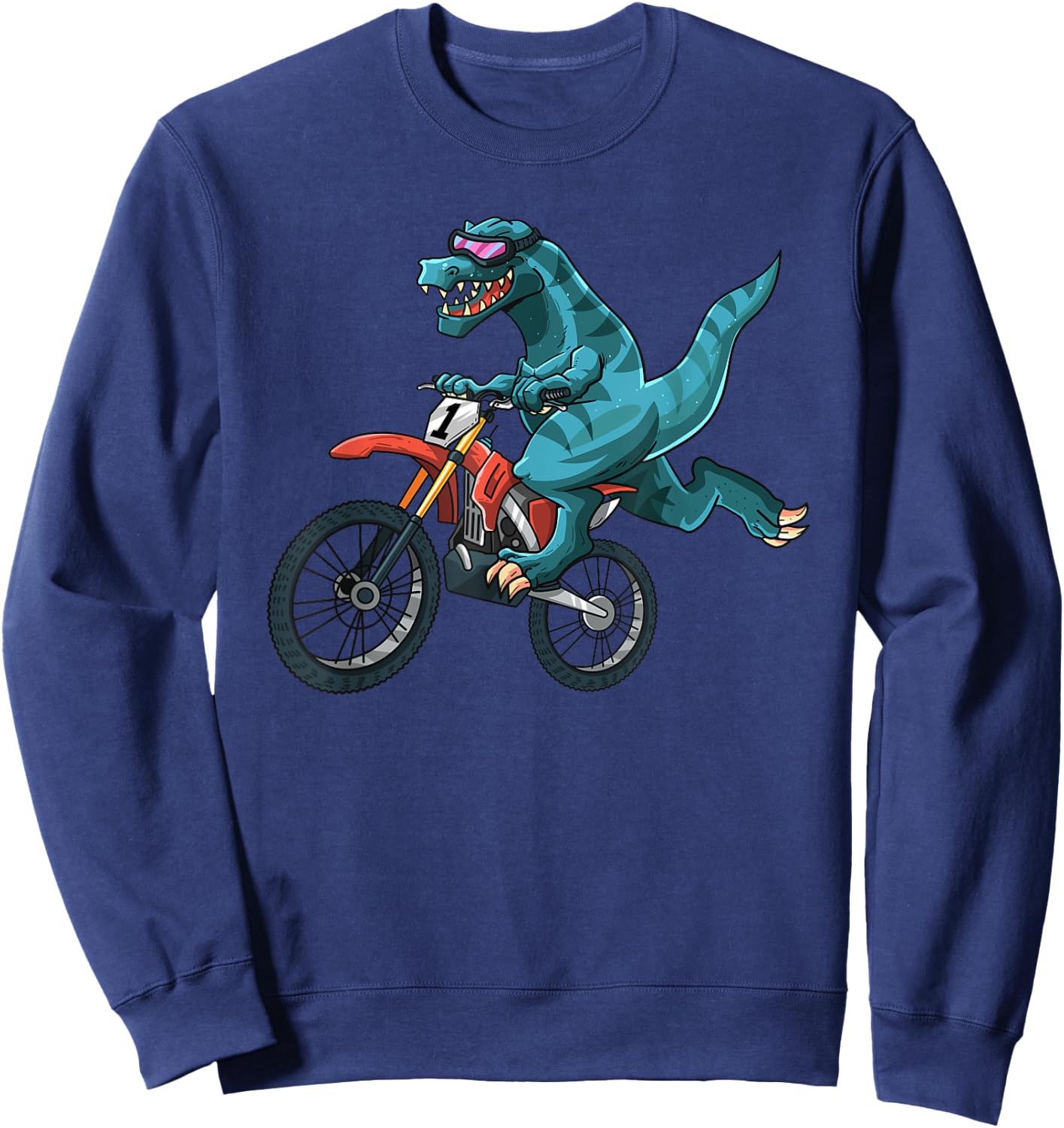 Funny Dino On Dirt Bike T-Rex Lover Rider Motorcycle Riding Sweatshirt - Sweatshirt | Navy