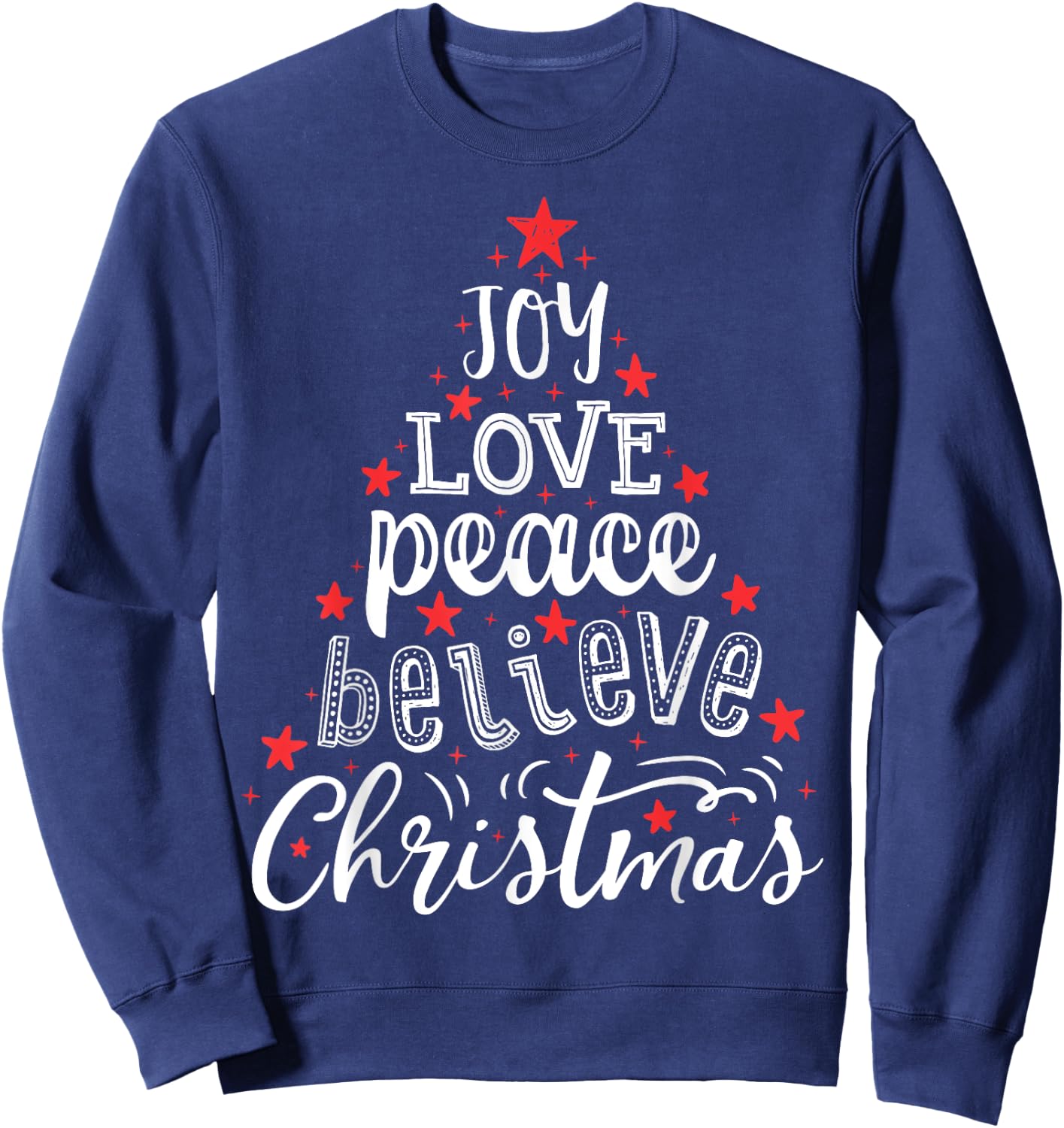 Joy Love Peace Believe Christmas Boys Kids Girls Xmas Tree Sweatshirt - Sweatshirt | Navy