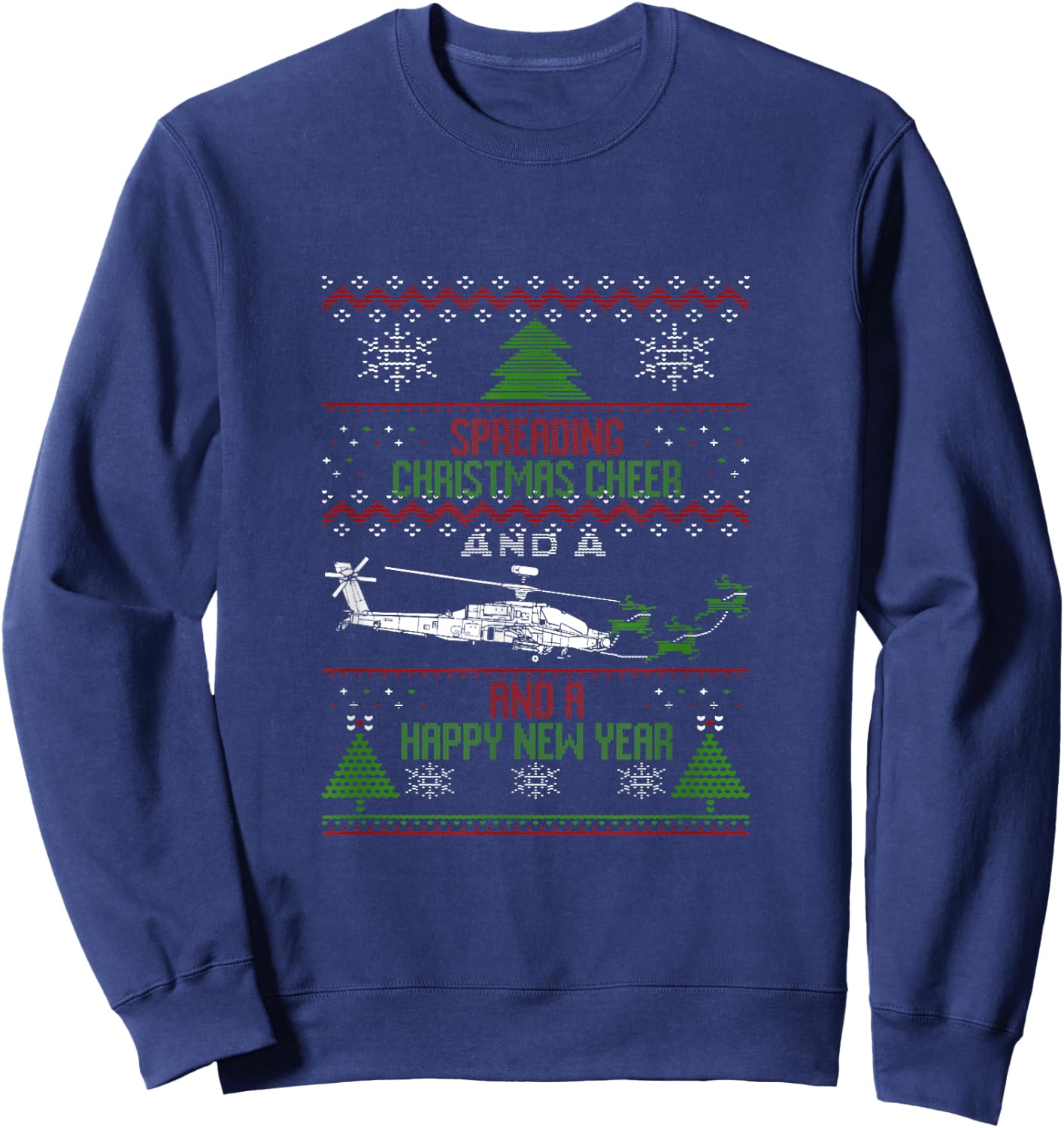 Military Apache Helicopter Ugly Christmas Holiday army navy Sweatshirt - Sweatshirt | Navy