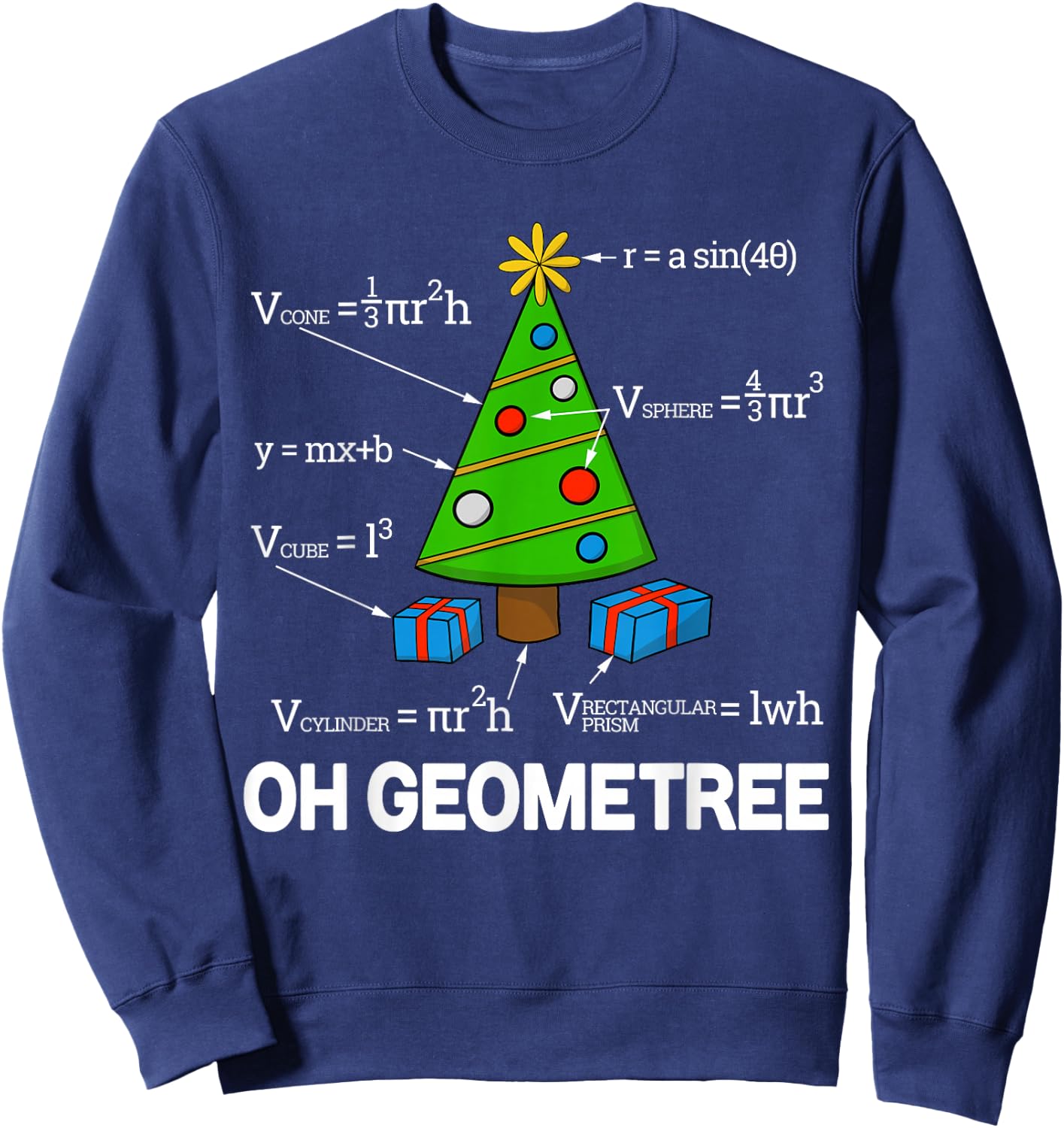 Funny Math Geometry Christmas Tree Geometree Teacher Sweatshirt - Sweatshirt | Navy