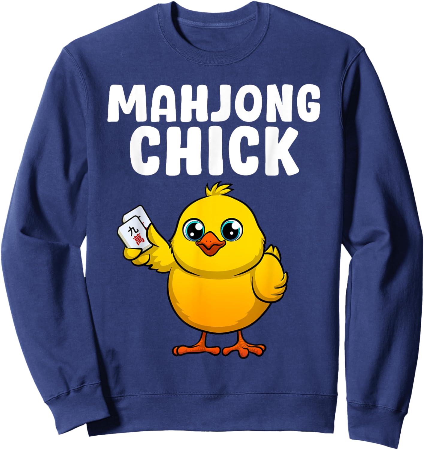 Funny Mahjong Chick Design Girls Mahjong Player Sweatshirt - Sweatshirt | Navy