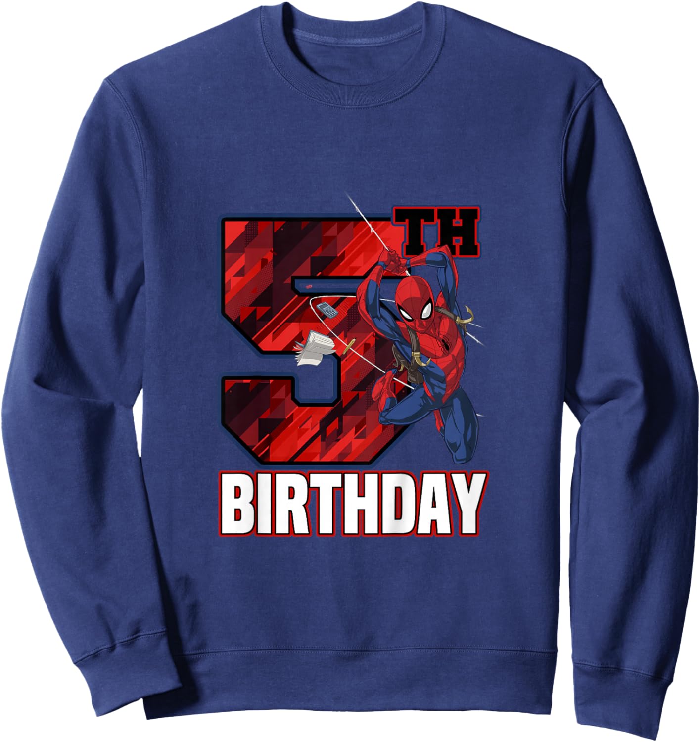 Kids Marvel Spider-Man Classic Epic Swinging 5th Birthday Sweatshirt - Sweatshirt | Navy