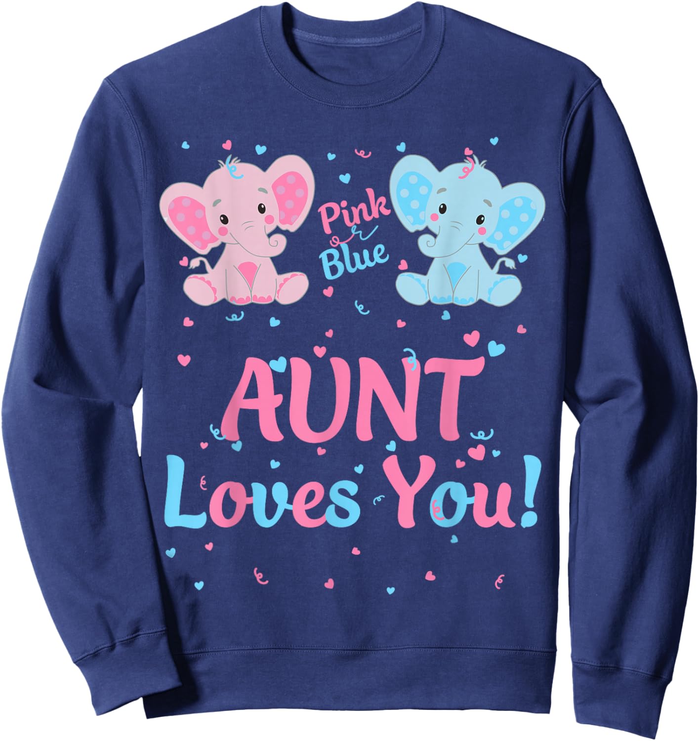 Aunt Gender Reveal Elephant Pink Blue Matching Family Auntie Sweatshirt - Sweatshirt | Navy