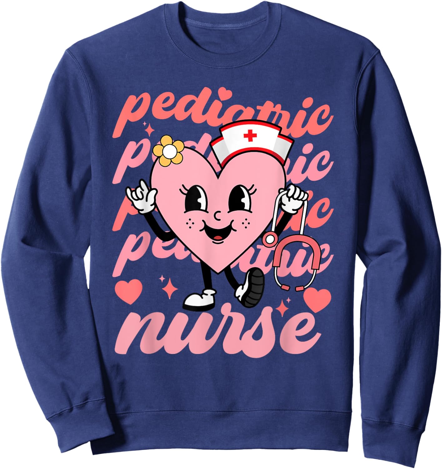 Retro Pediatric Nurse Cute Valentines Day Hearts Stethoscope Sweatshirt - Sweatshirt | Navy