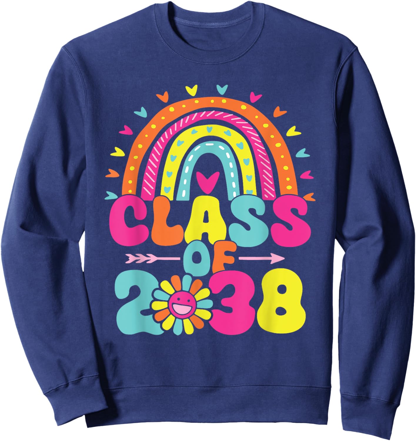 Class Of 2038 Retro Groovy Rainbow Grow Sweatshirt - Sweatshirt | Navy