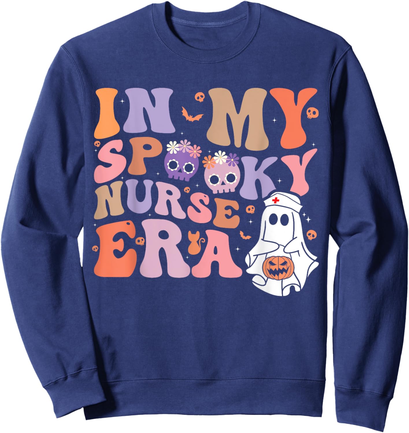 Retro Groovy Halloween In My Spooky Nurse Era Scary RN Sweatshirt - Sweatshirt | Navy