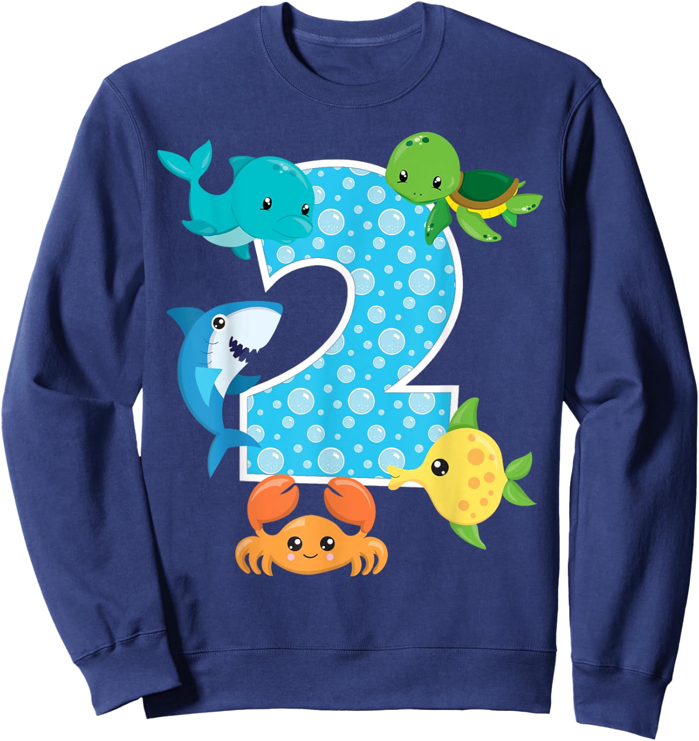 2nd Birthday Party 2 Year Old Sea Fish Aquarium Birthday Boy Sweatshirt - Sweatshirt | Navy