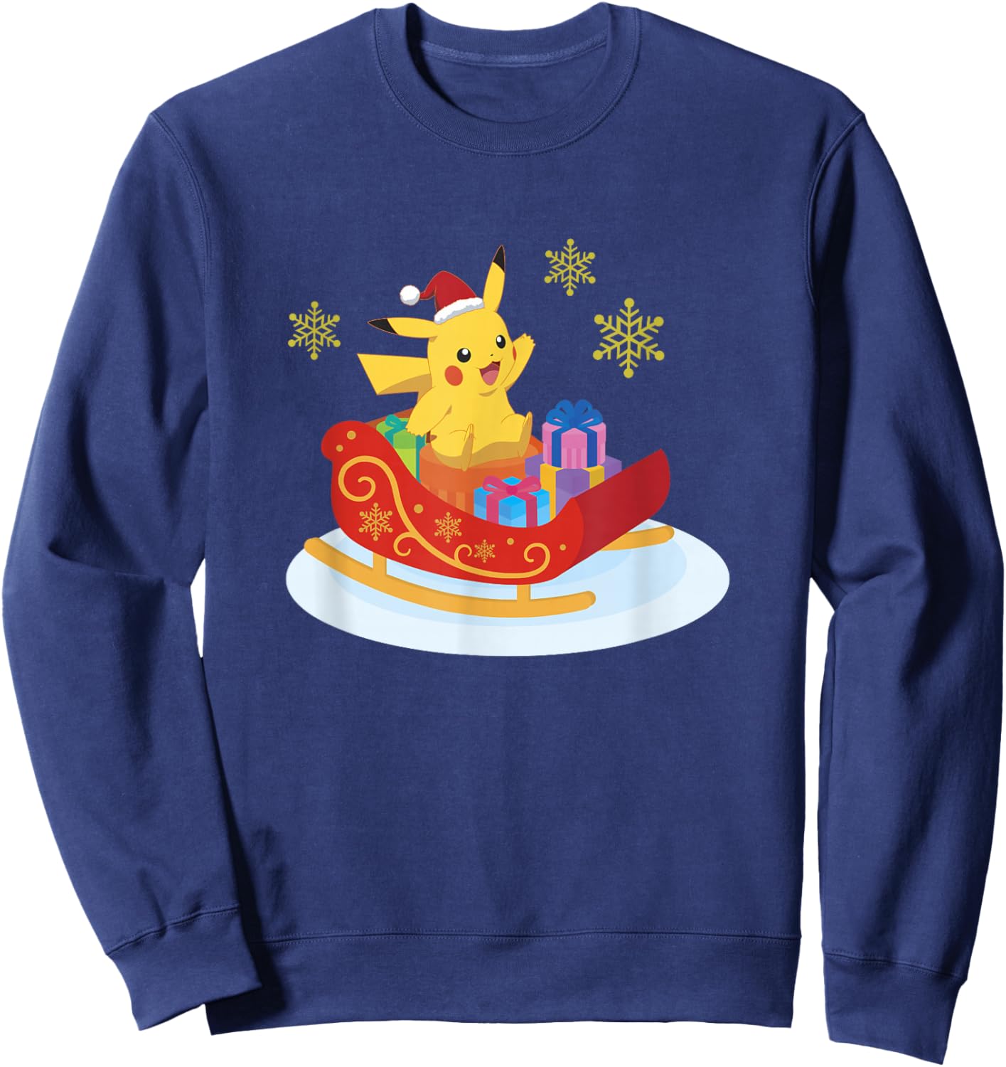 Pokémon Christmas Pikachu Sleigh Ride Snowflake Portrait Sweatshirt - Sweatshirt | Navy