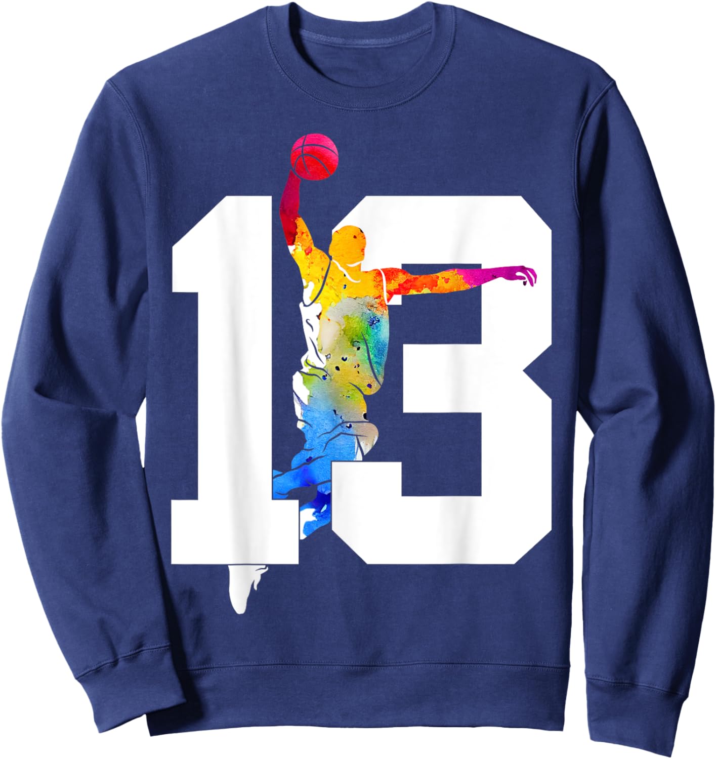 Number 13 Years Basketball 13th Birthday Sweatshirt - Sweatshirt | Navy