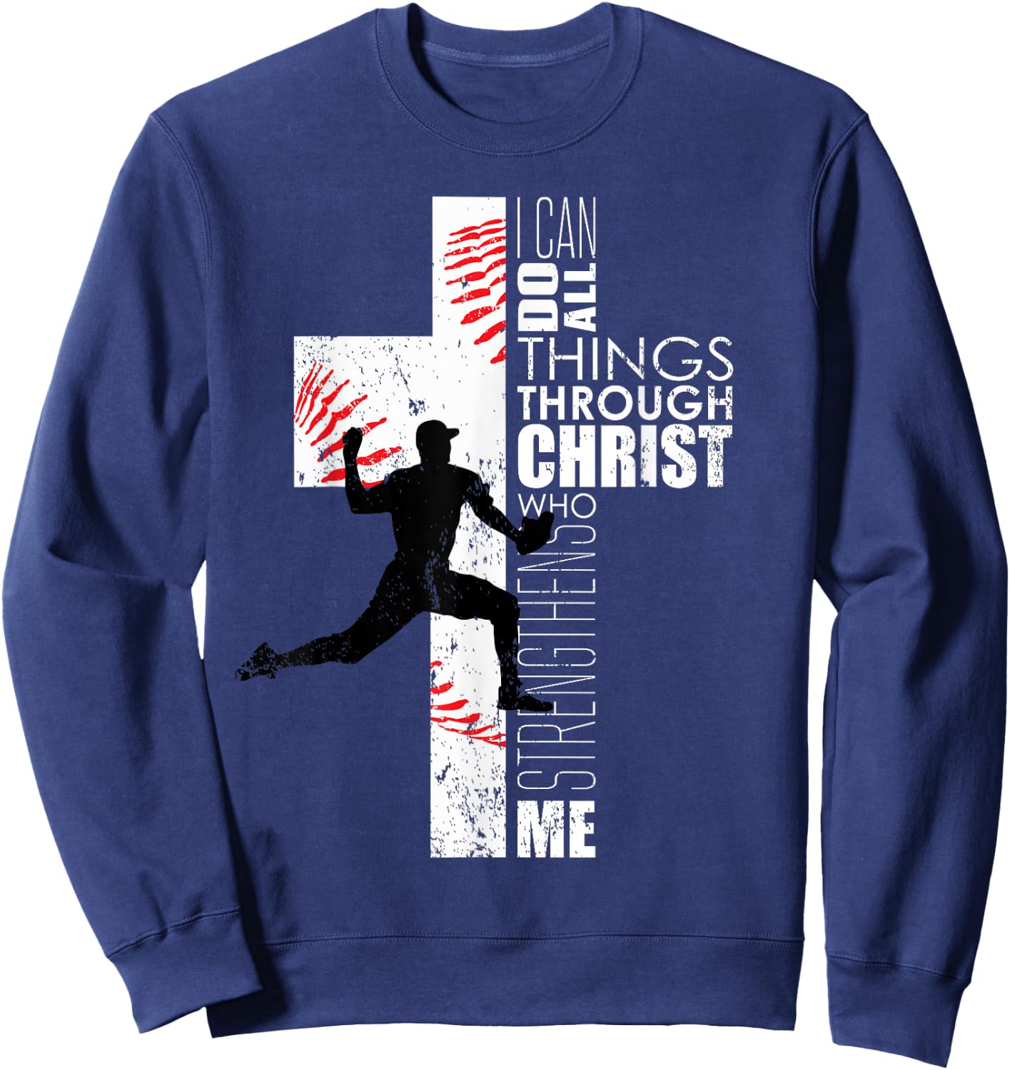 Christian Philippians 4:13 Kids Boys Cross Baseball Pitcher Sweatshirt - Sweatshirt | Navy