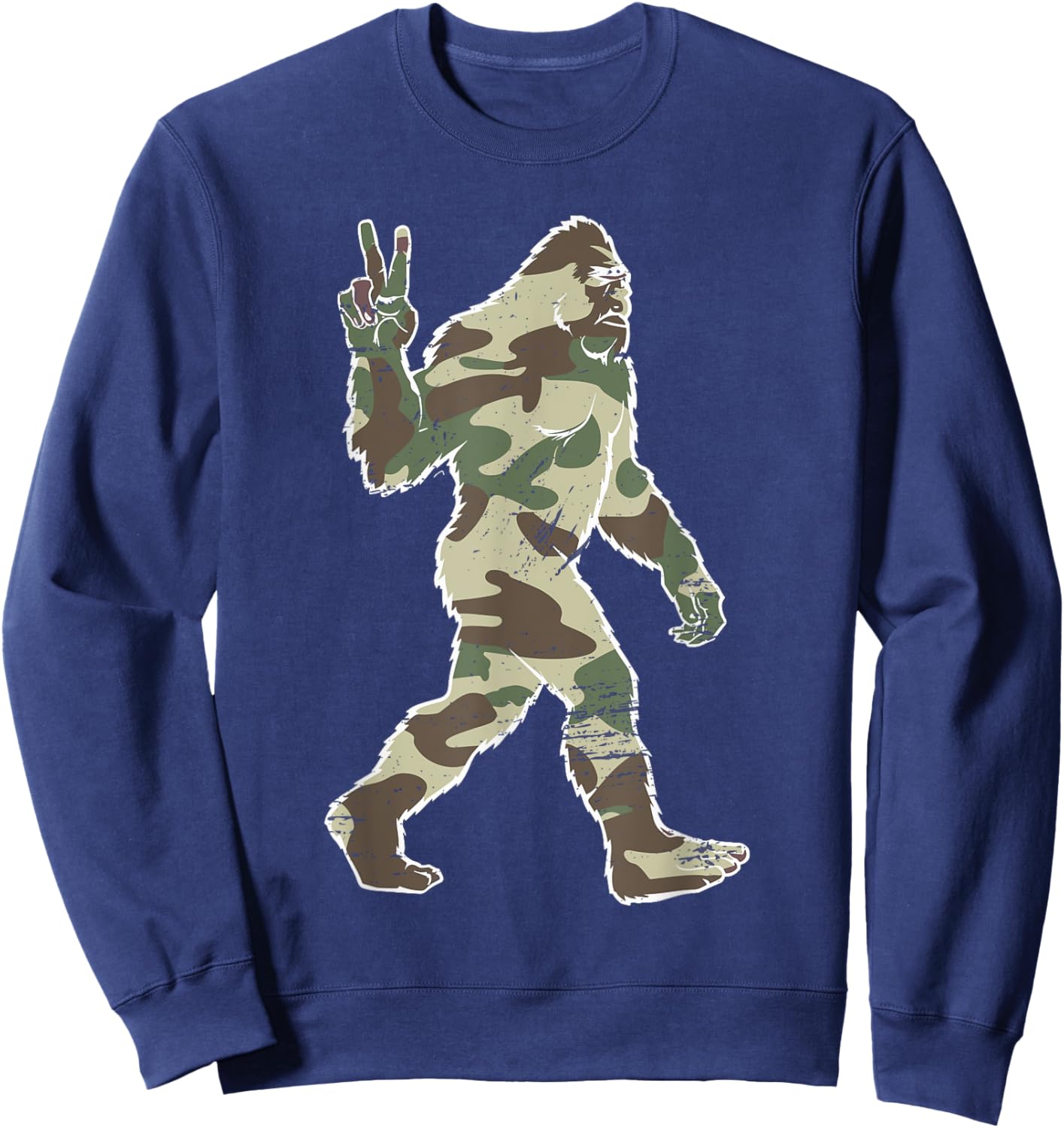 Vintage Bigfoot Sasquatch American Flag Camo Outdoors Hiking Sweatshirt - Sweatshirt | Navy