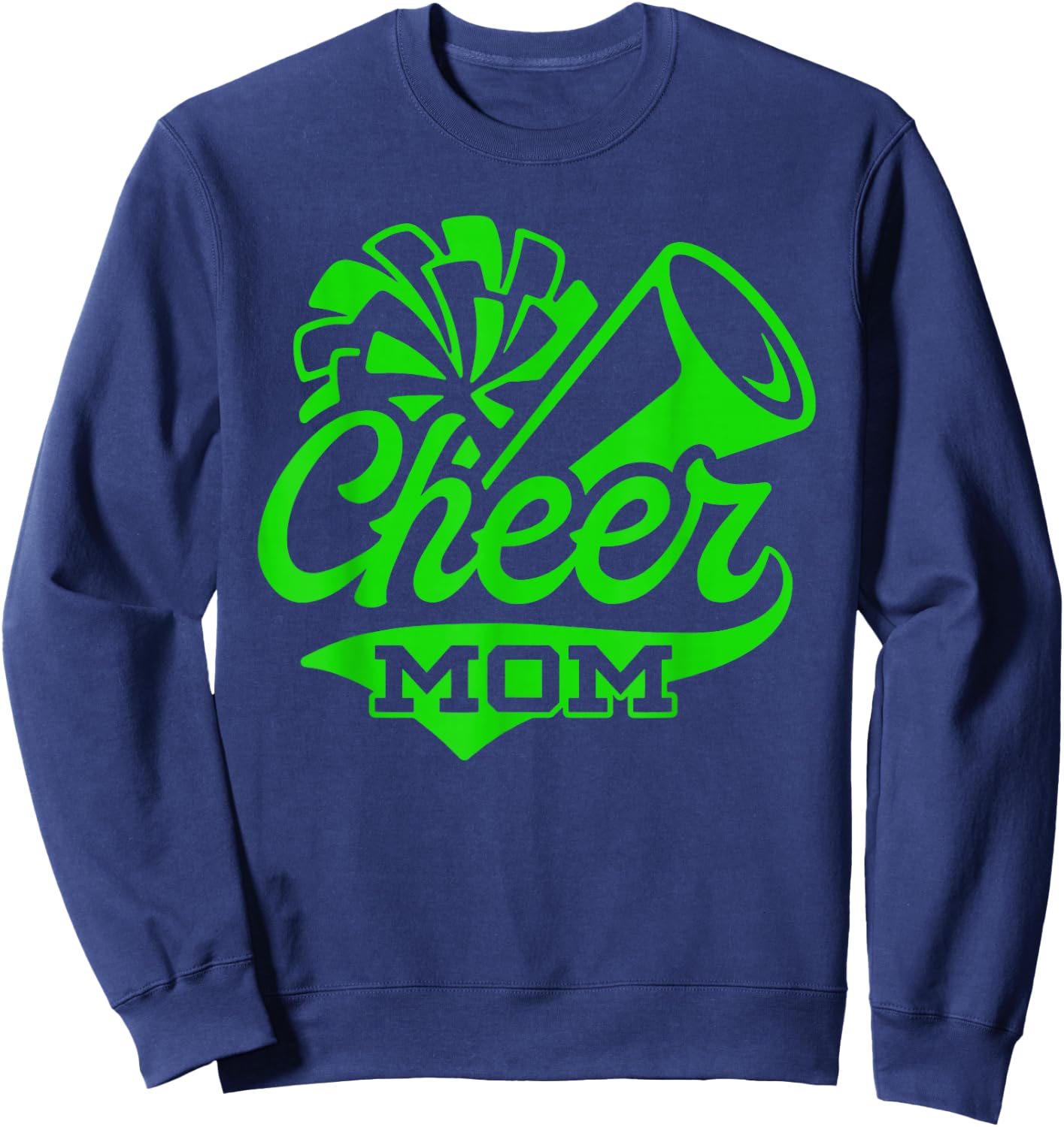 Cheer Mom Biggest Fan Leopard Print Black And Green Pom Pom Sweatshirt - Sweatshirt | Navy