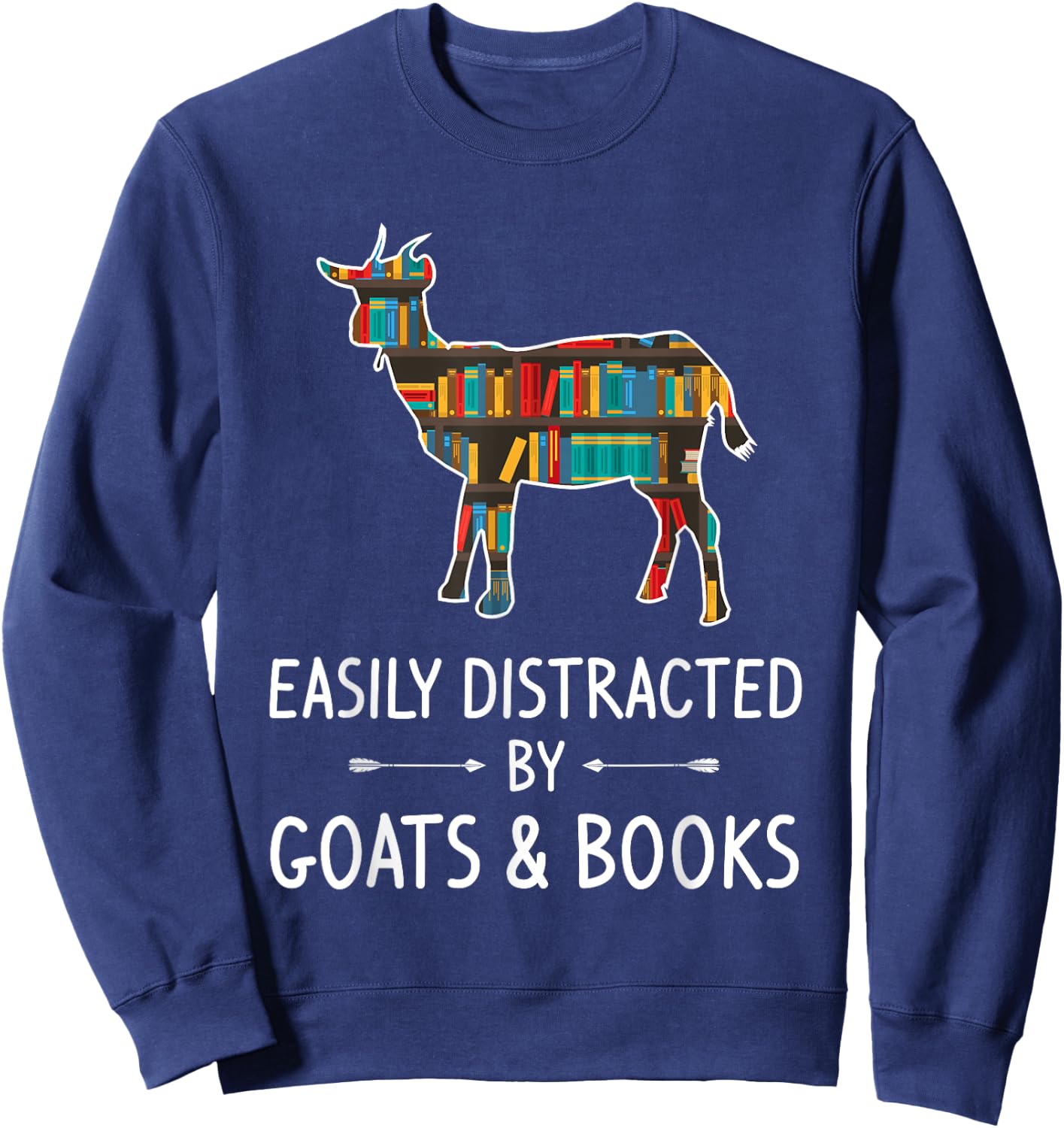 Easily Distracted By Goats & Books Lover Gift Sheep Kid Sweatshirt - Sweatshirt | Navy