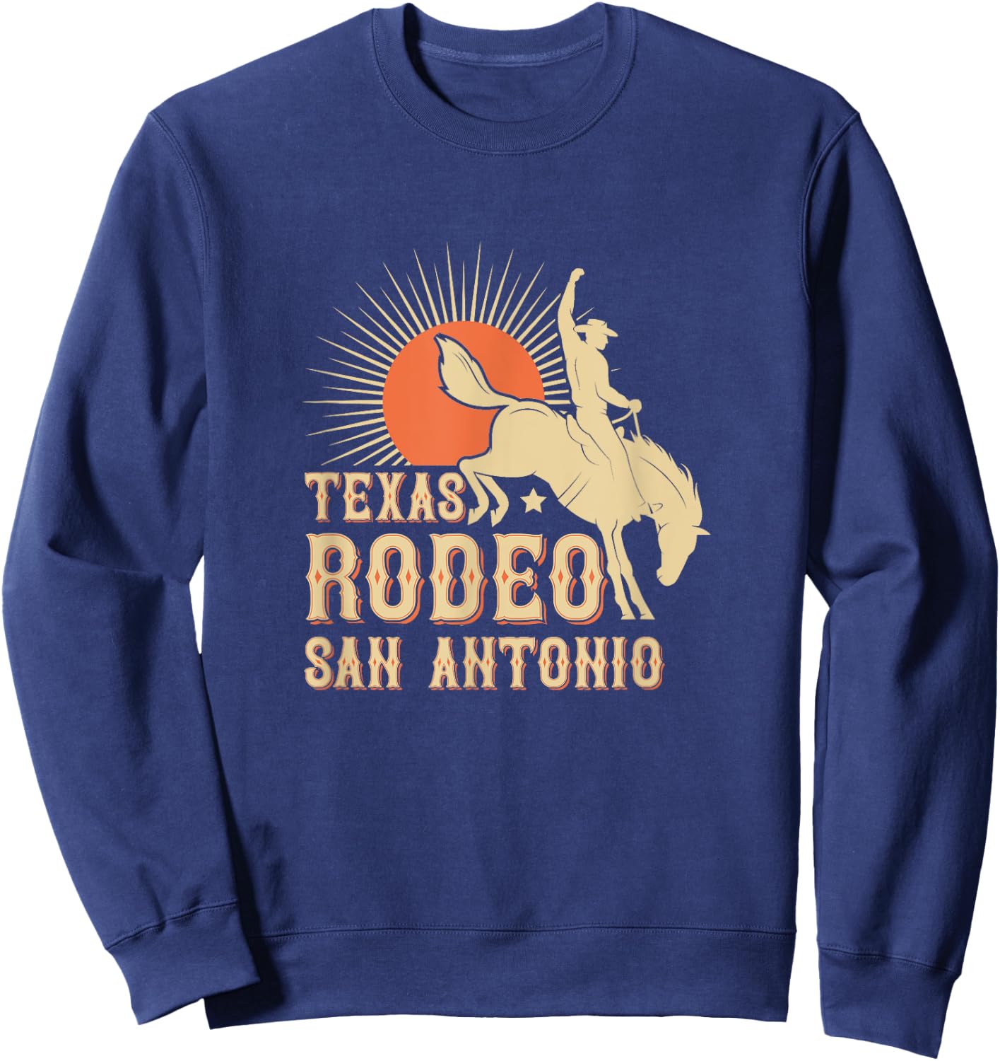 Rodeo Cowboy and Bull Riders Souvenir Supply Co. San Antonio Texas Retro Western Rodeo Sweatshirt - Sweatshirt | Navy