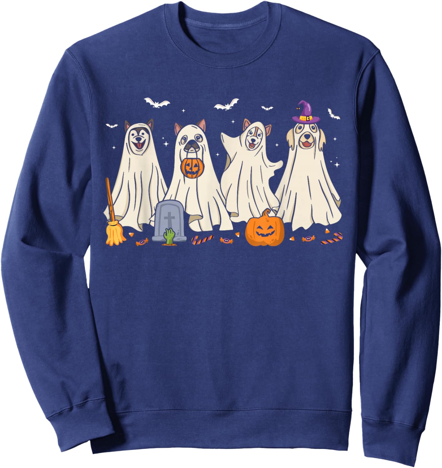 Ghost Dog Halloween Boo Ghosts Dogs Wearing Ghost Costume Sweatshirt - Sweatshirt | Navy