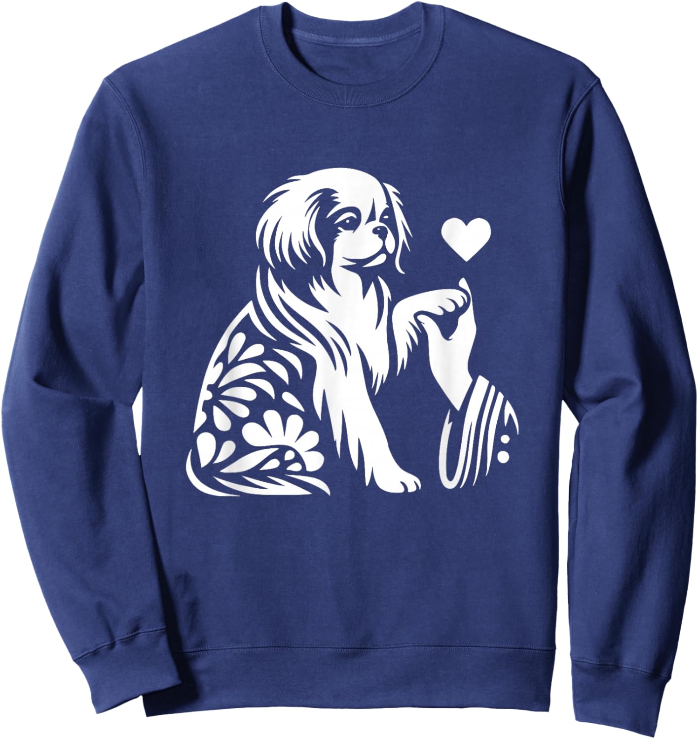 Japanese Chin Love Dog Heart Graphic Design Sweatshirt - Sweatshirt | Navy
