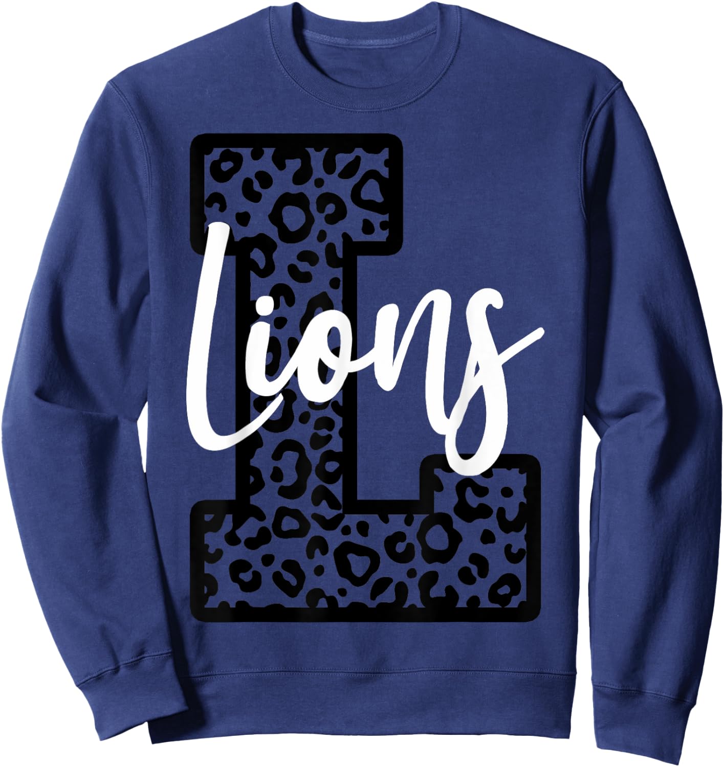 Lions School Spirit Sport Leopard Cheer Fan Game Day Sweatshirt - Sweatshirt | Navy