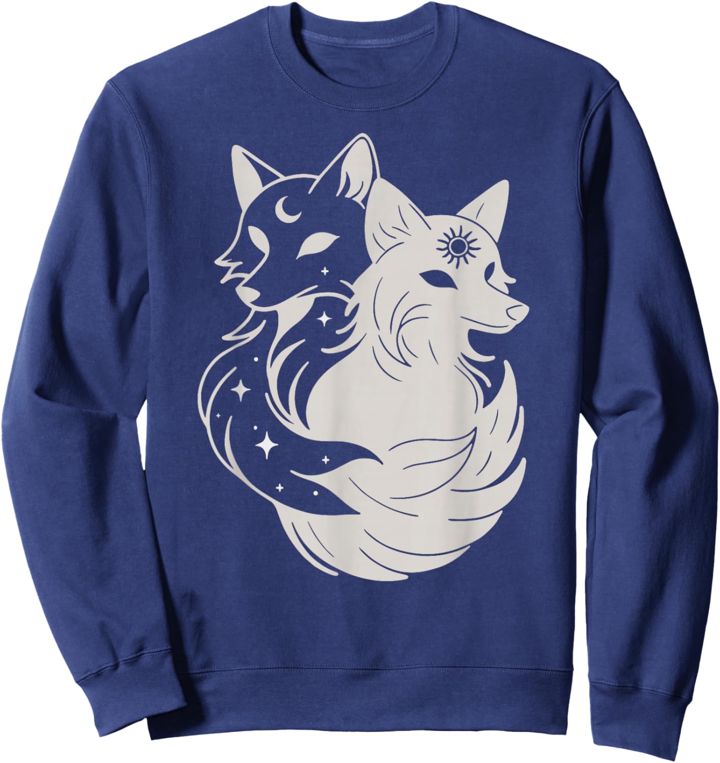 Fox Foxes Sun Stars Night Moon Day Spirit Celestial Sky Alt Sweatshirt - Sweatshirt | Navy